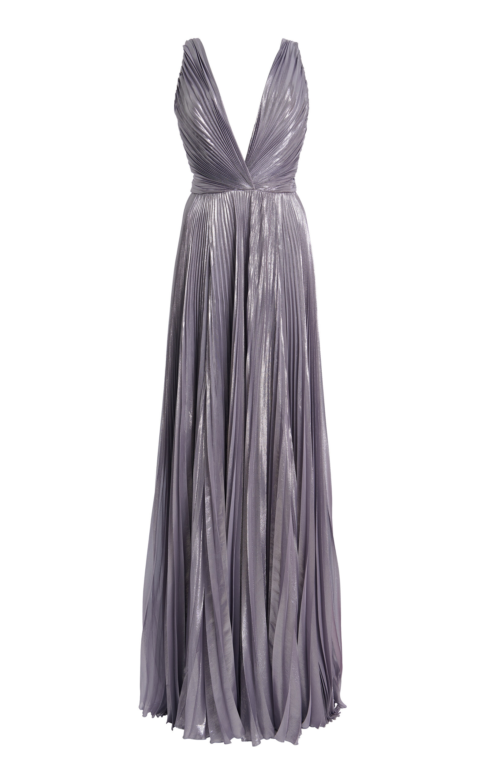 Shop Zuhair Murad Deep-v Draped Silk-blend Gown In Grey