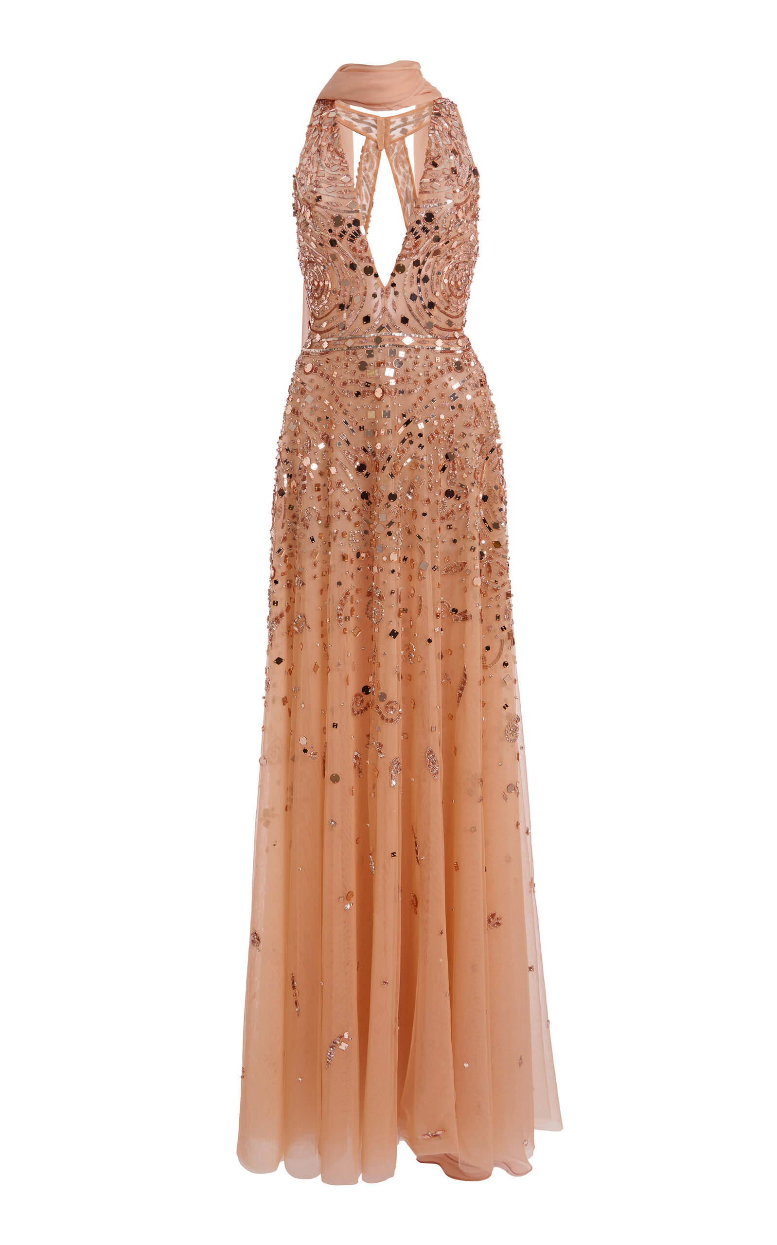 Shop Zuhair Murad Sleeveless Deep V Embellished Gown In Orange