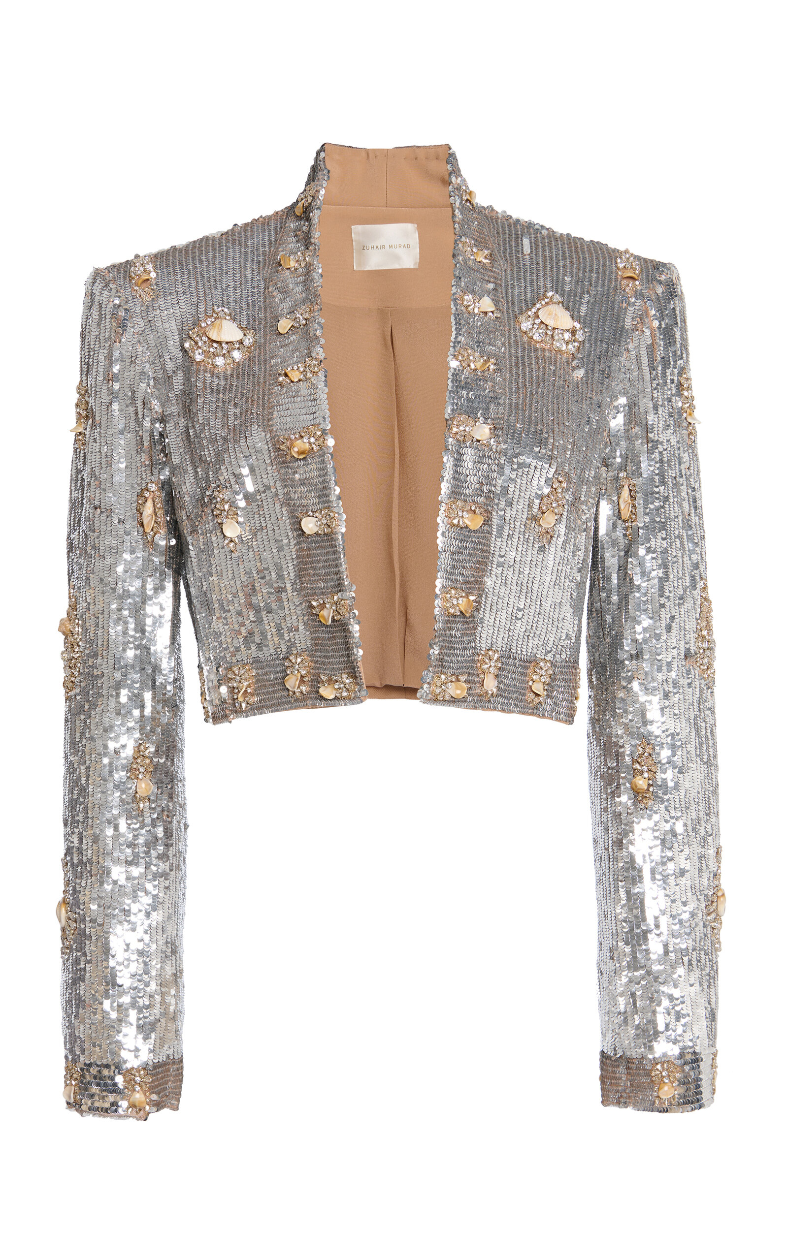 Shop Zuhair Murad Cropped Sequin Embroidered Jacket In Metallic