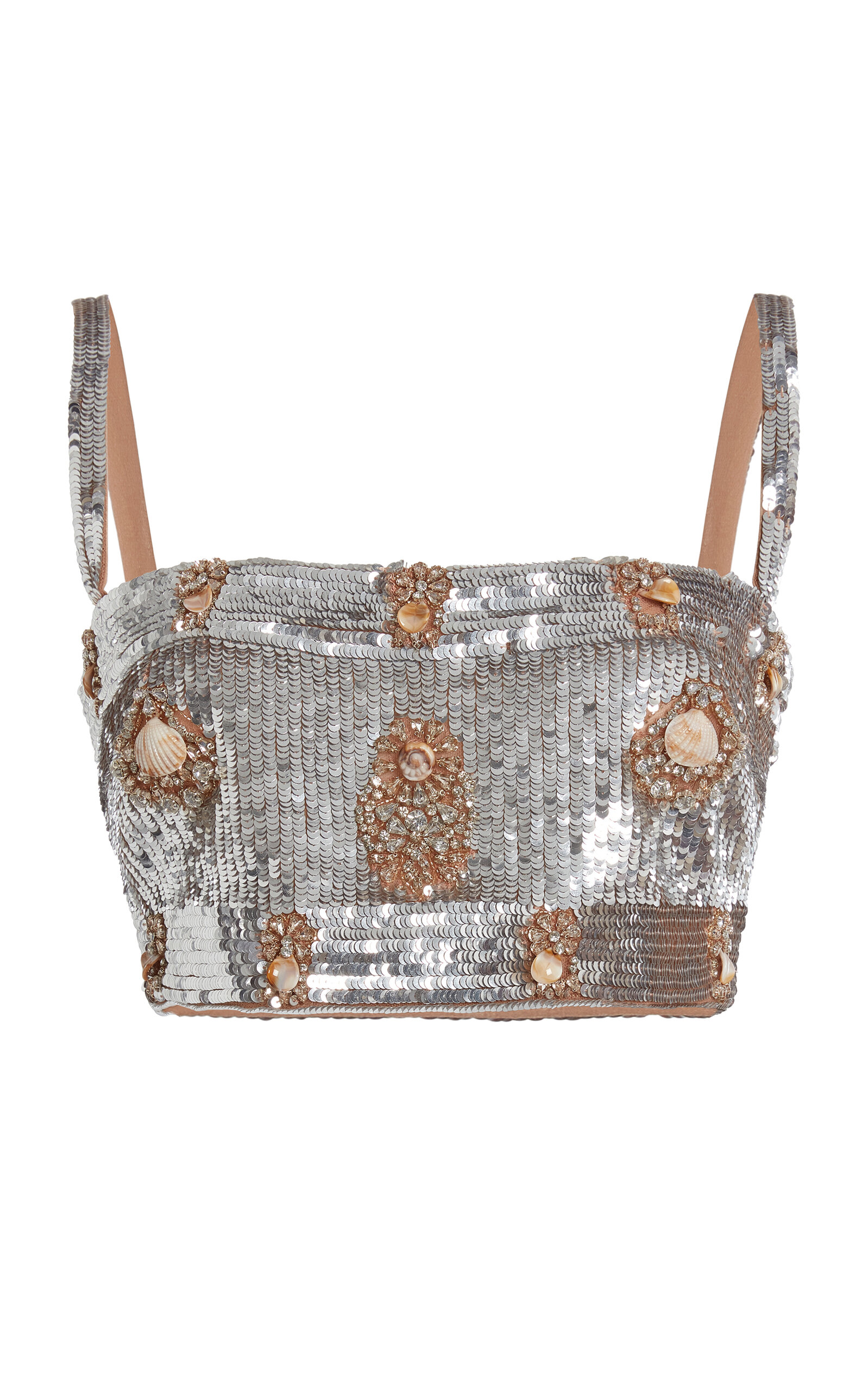 Shop Zuhair Murad Sequin Embroidered Strapless Cropped Top In Metallic