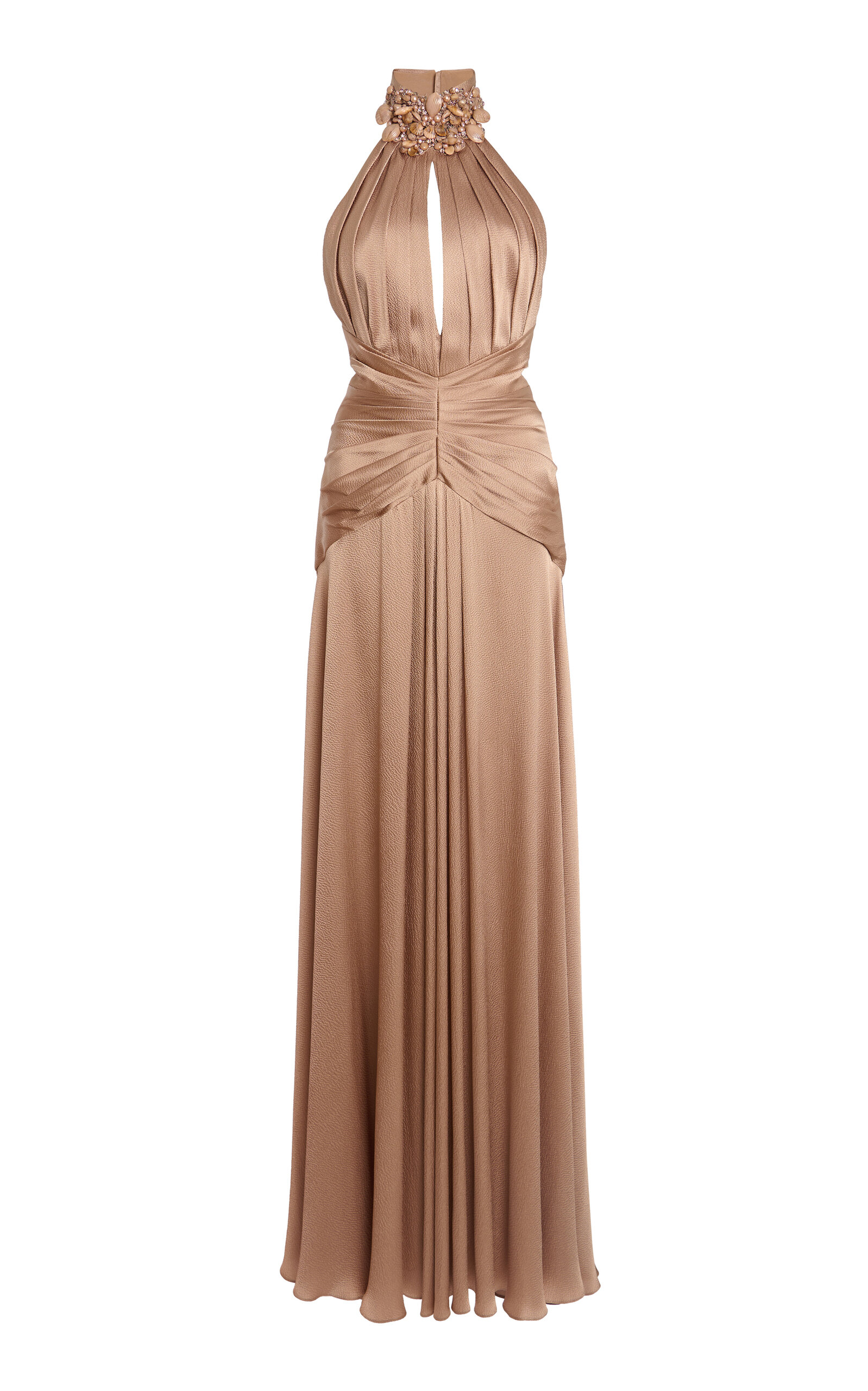 Shop Zuhair Murad Sleeveless Embroidered Halter Neckline Gown In Neutral