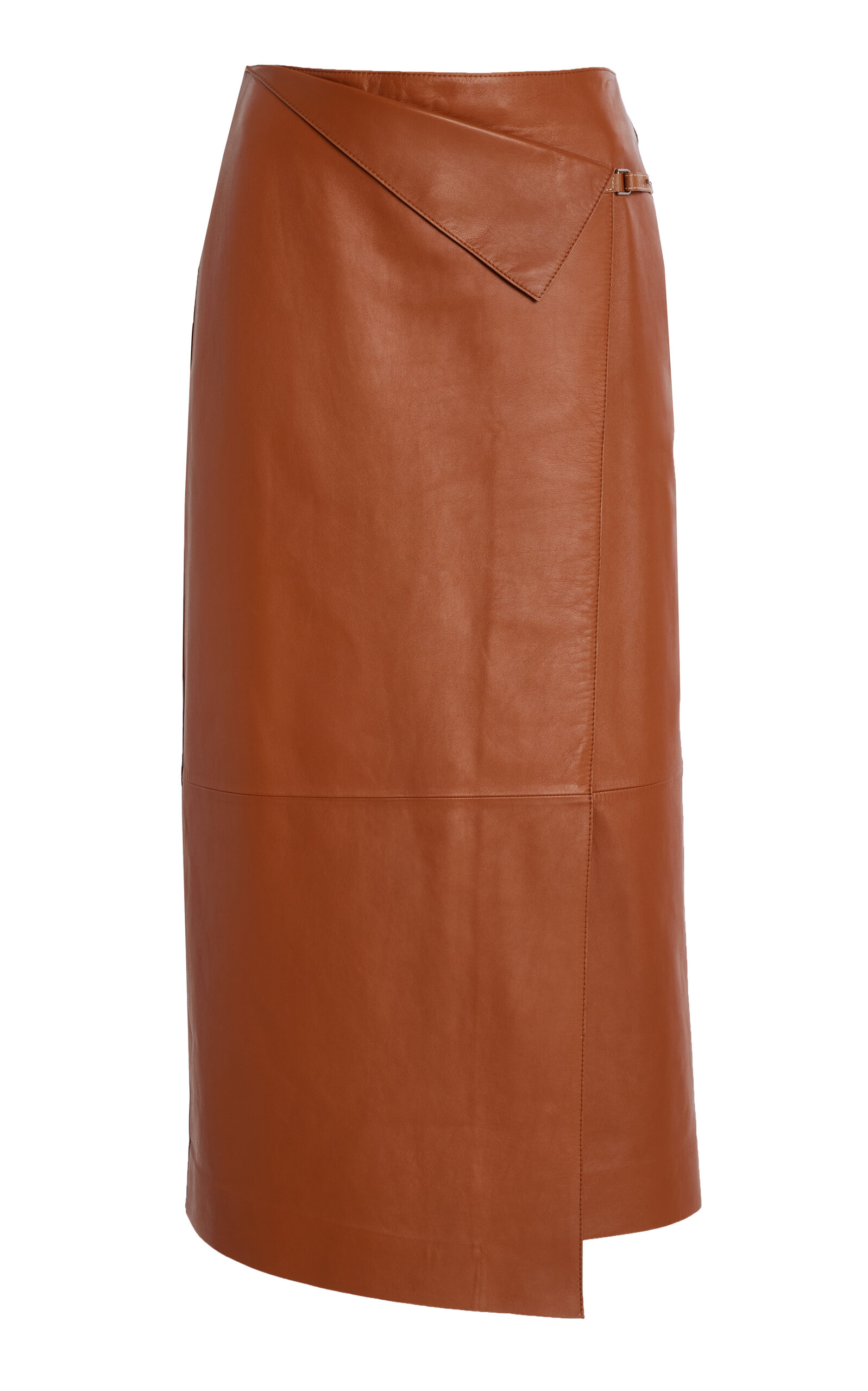 Leather Overlap Midi Skirt