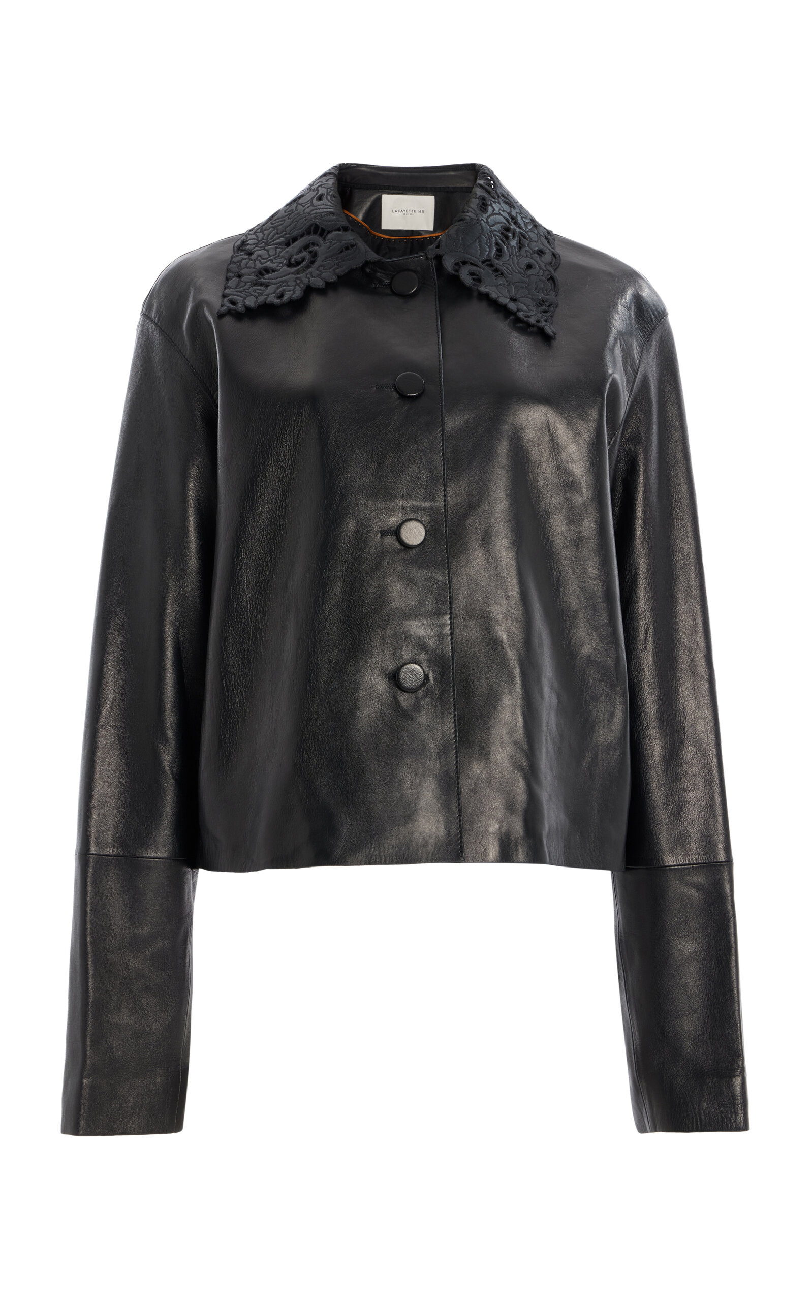 Shop Lafayette 148 Detachable-collar Leather Jacket In Black