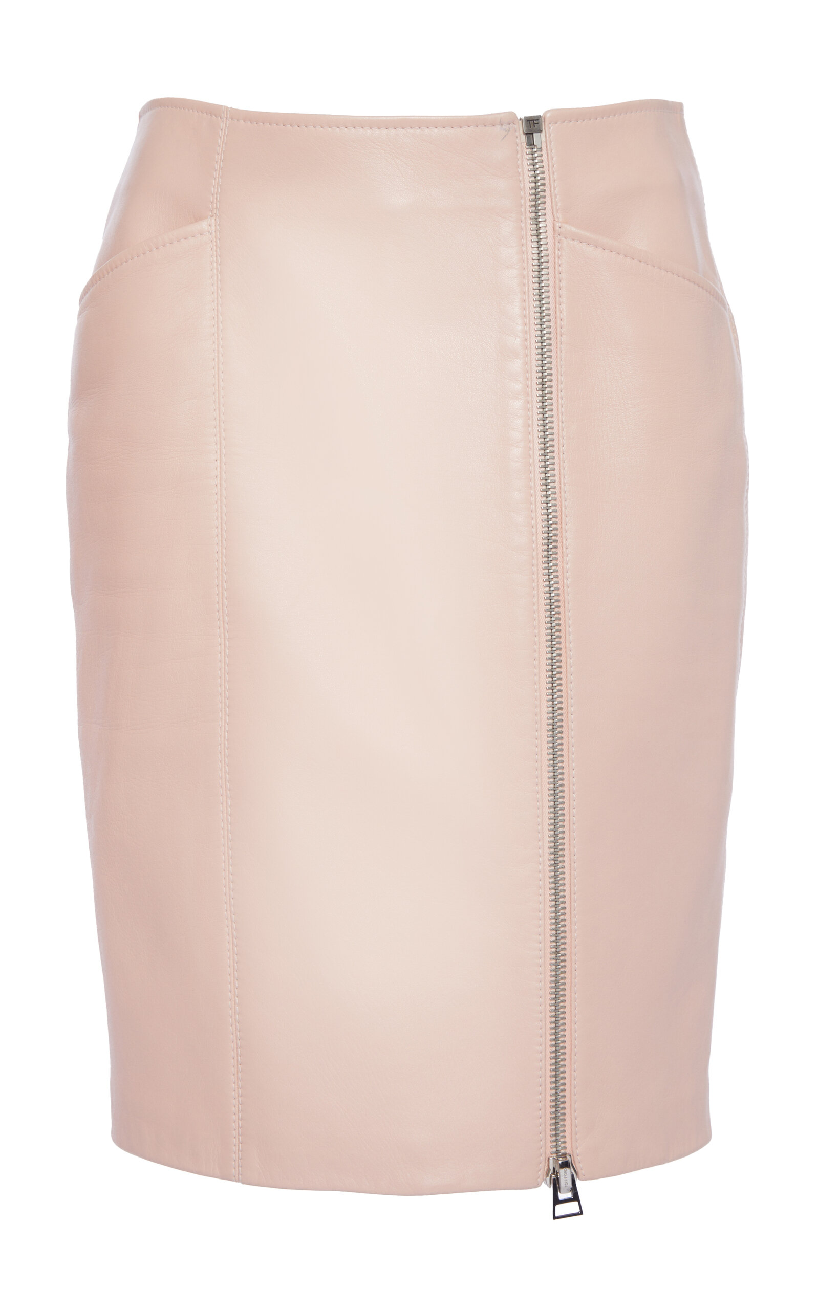 Tom Ford Zipper-detailed Leather Knee-length Skirt In Light Pink