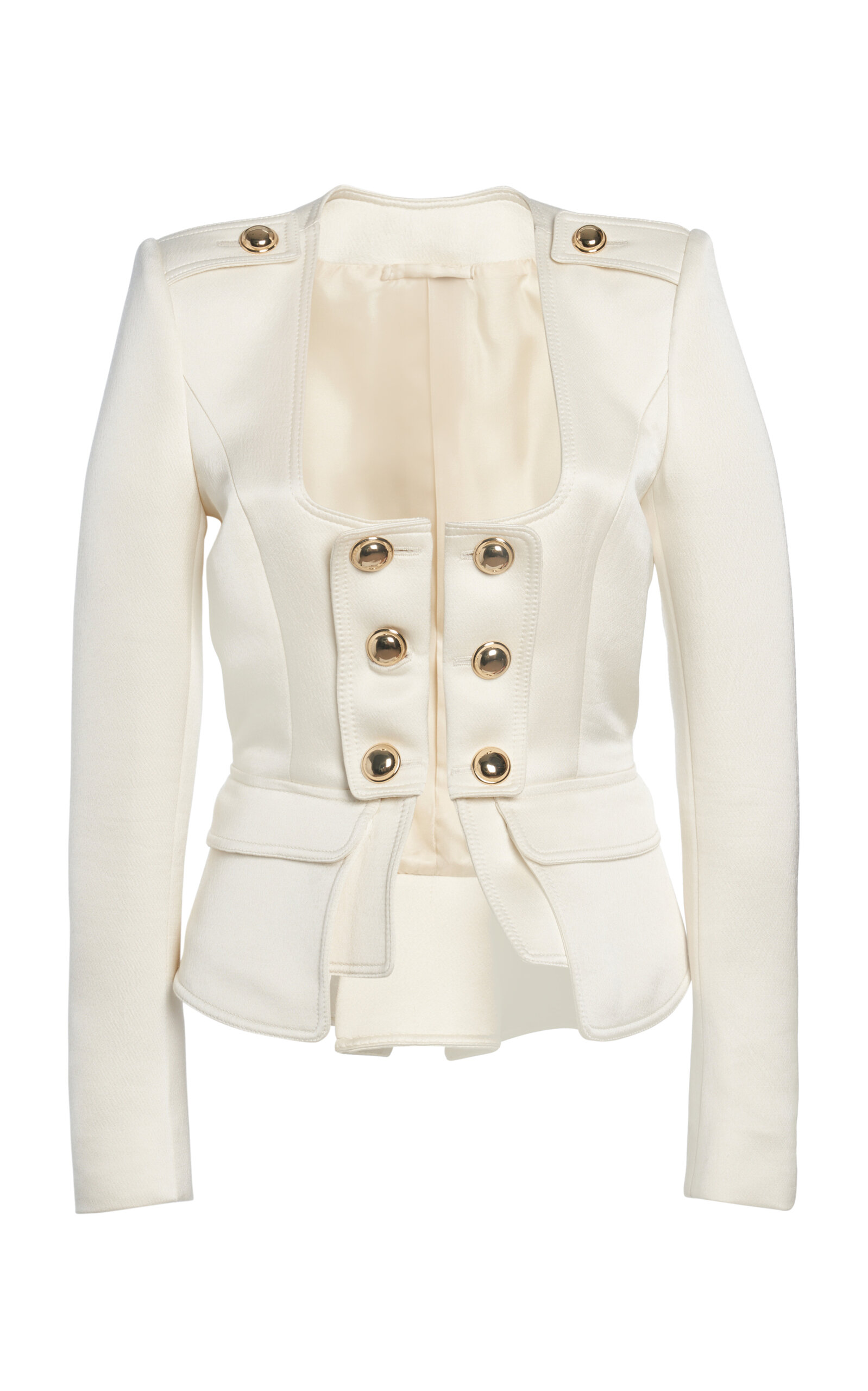 Tom Ford Cropped Wool-silk Faille Jacket In Off-white