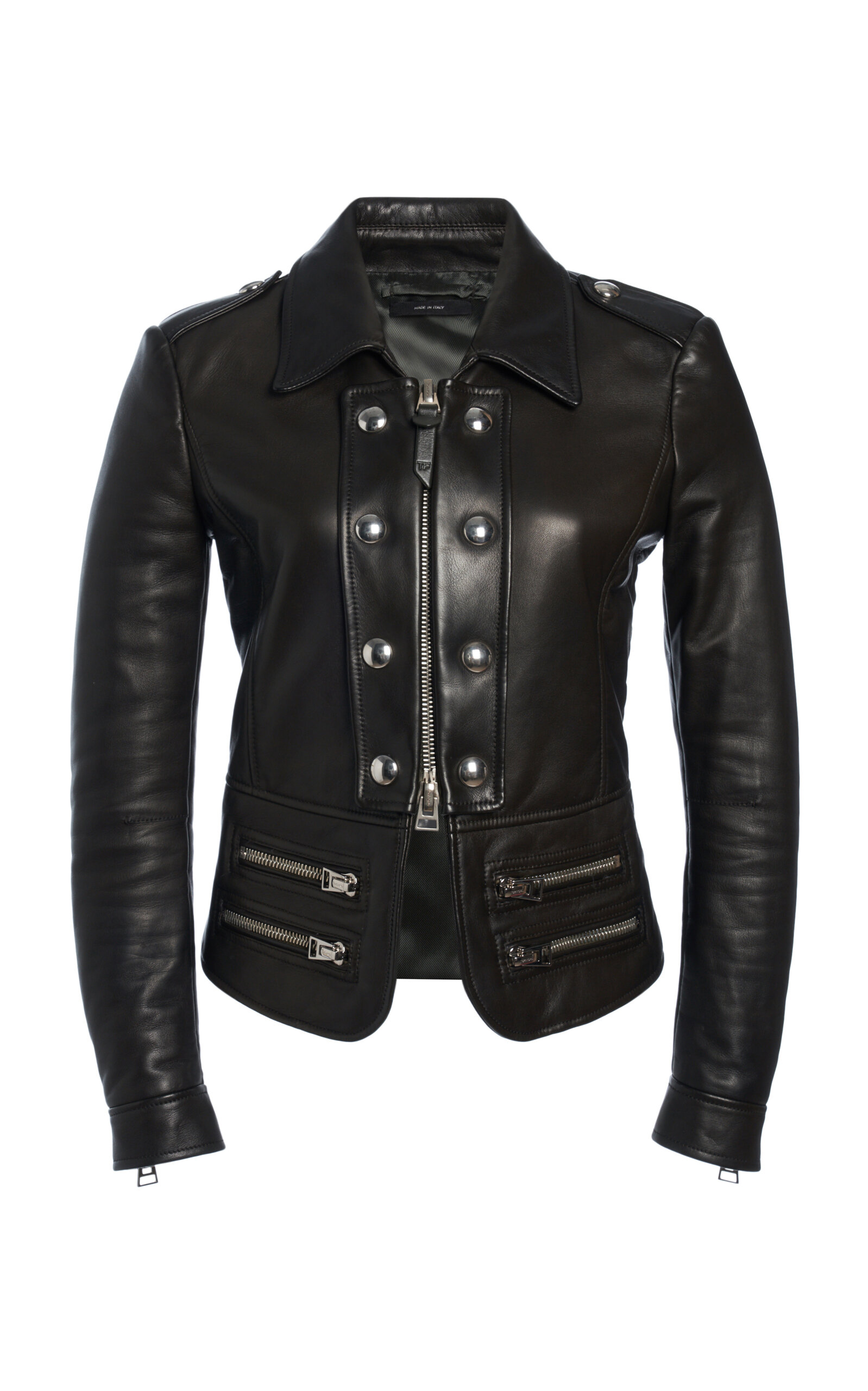 Tom Ford Button-detailed Leather Jacket In Dark Green