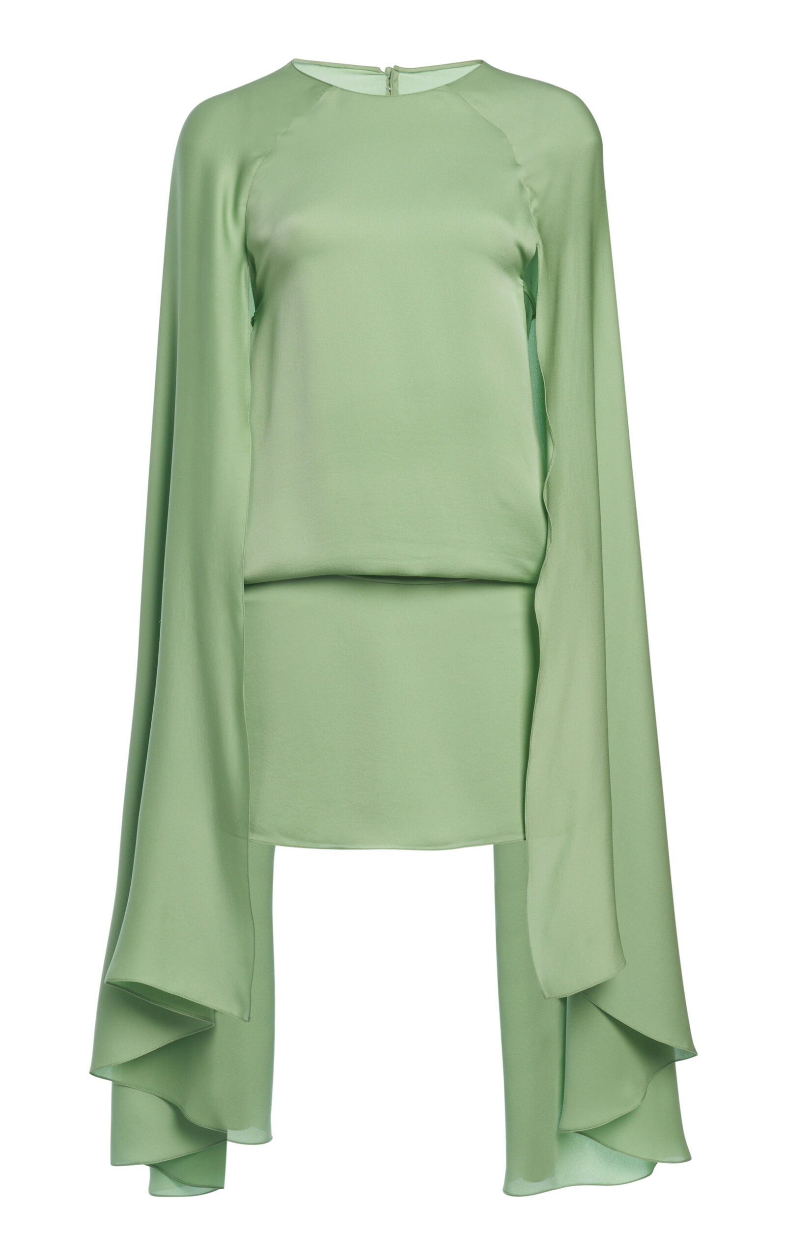 Tom Ford Cape-sleeve Silk-charmeuse Mini Dress In Green