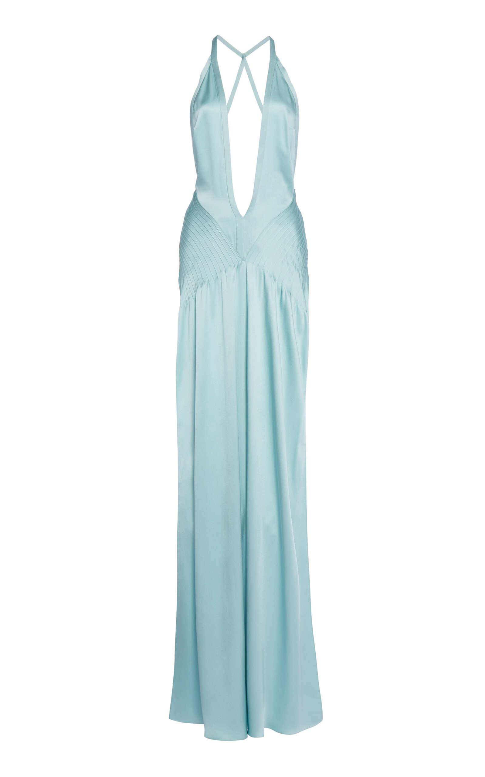 Tom Ford Pllunging Double-faced Silk-satin Gown In Green