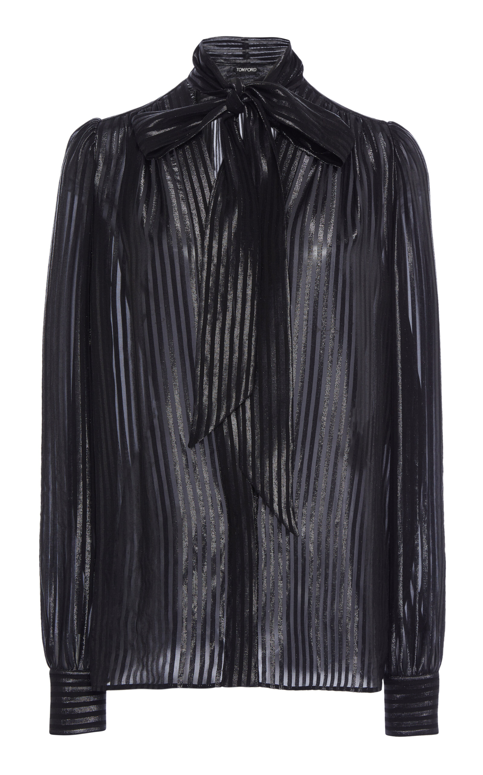 Tom Ford Striped Lurex Silk Blouse In Black