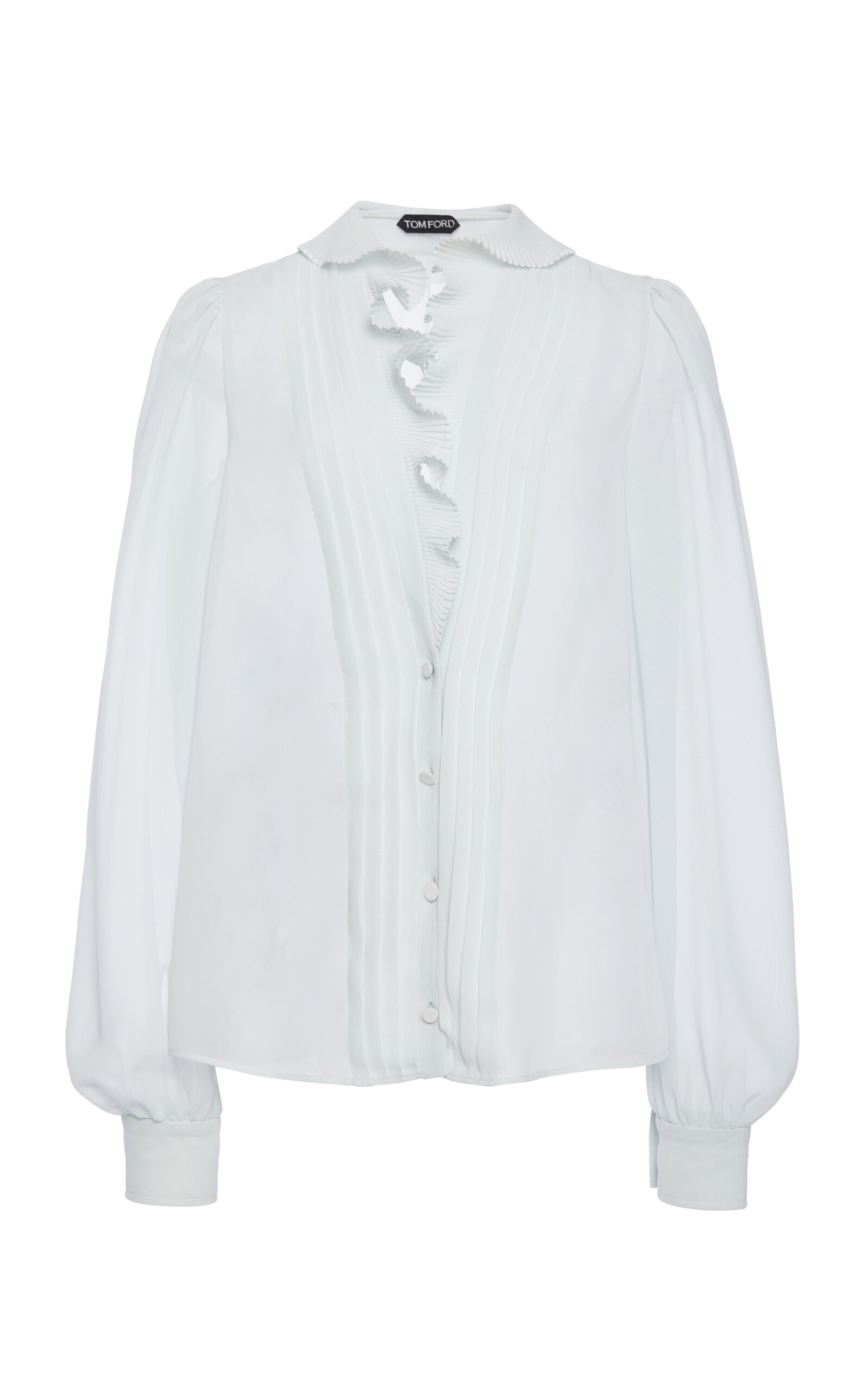 Tom Ford Ruffled Georgette Blouse In Light Blue