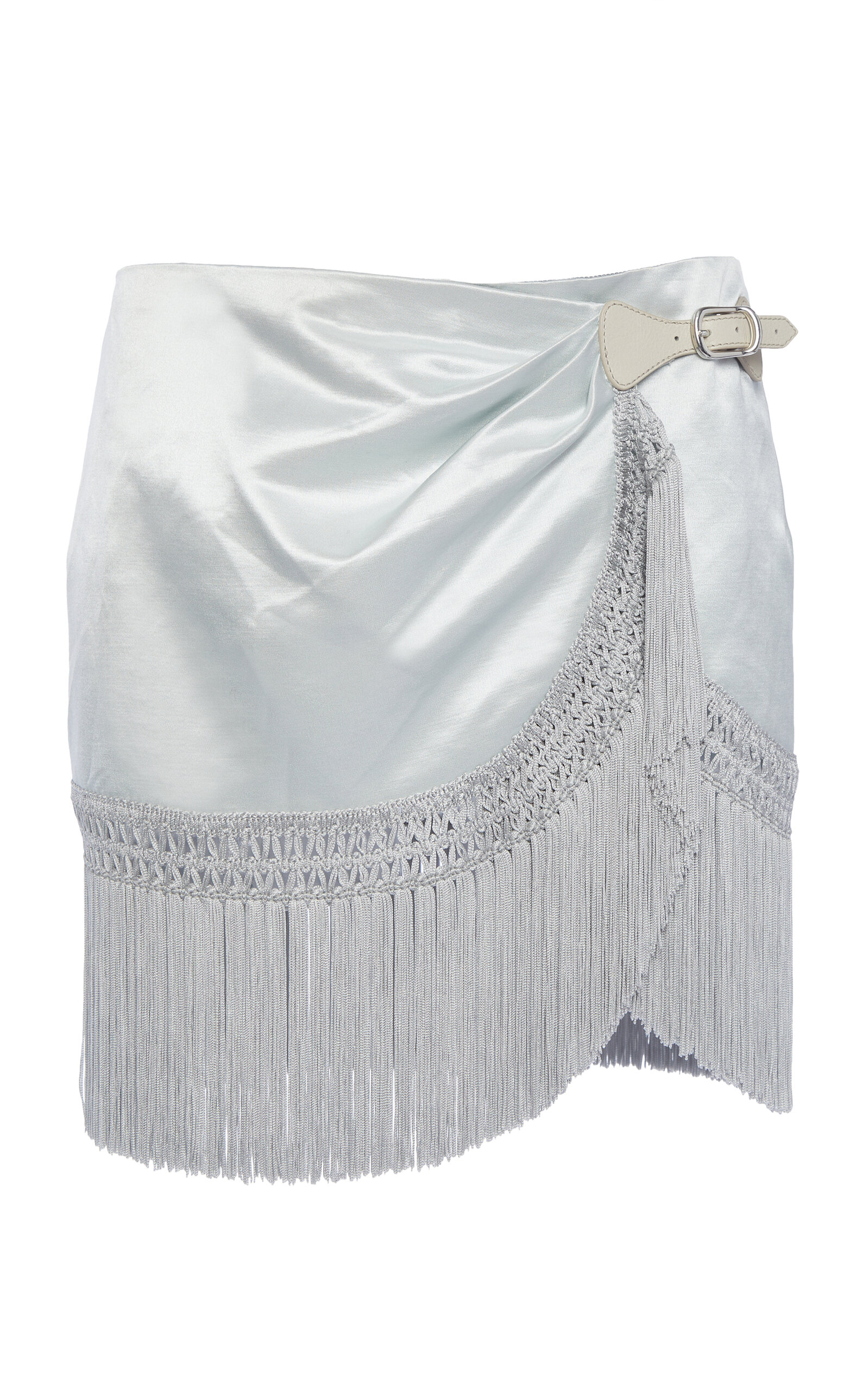 Tom Ford Fringed Cotton-silk Wrap Mini Skirt In Light Blue