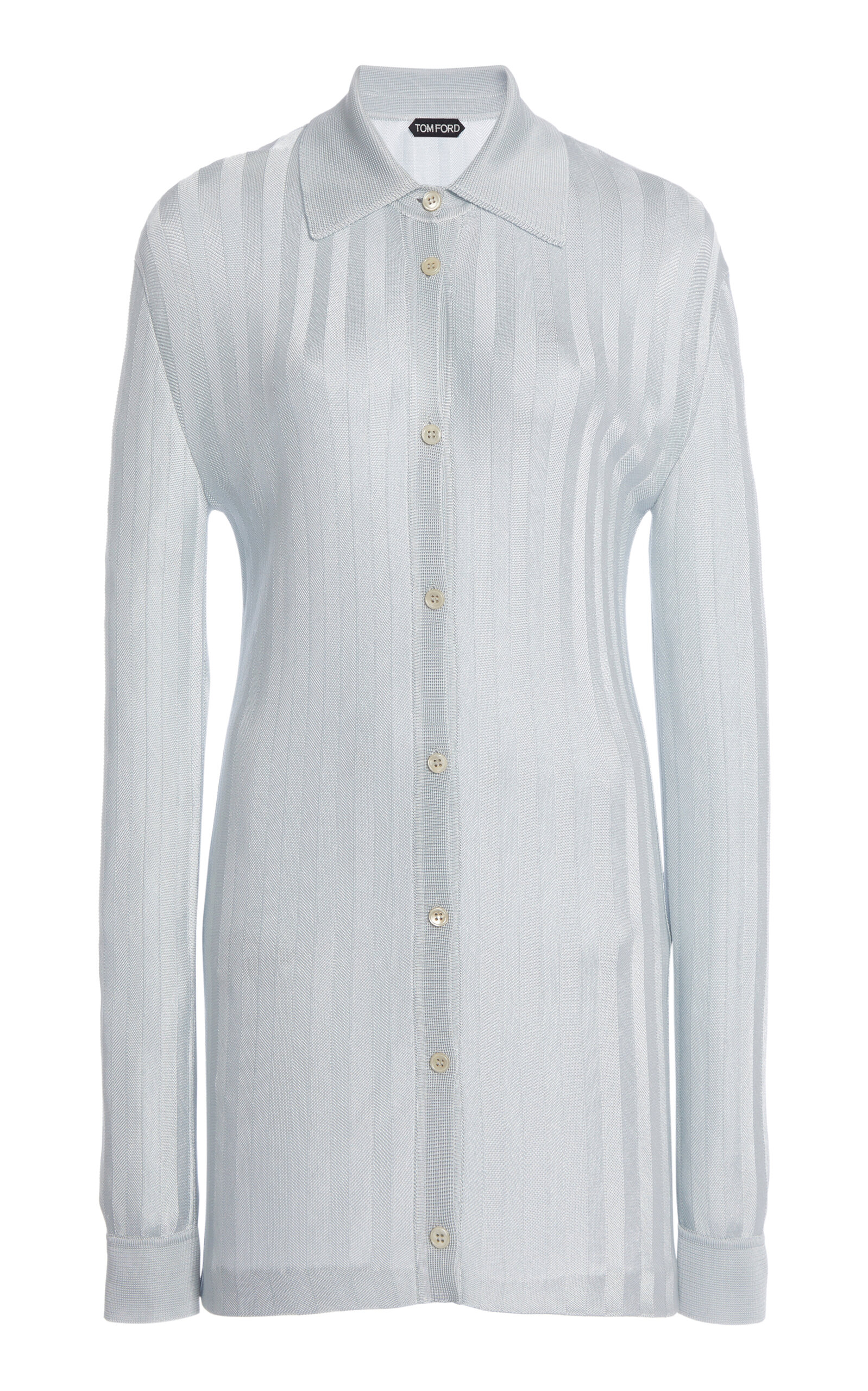 Tom Ford Herringbone Striped Button-down Shirt In Silver