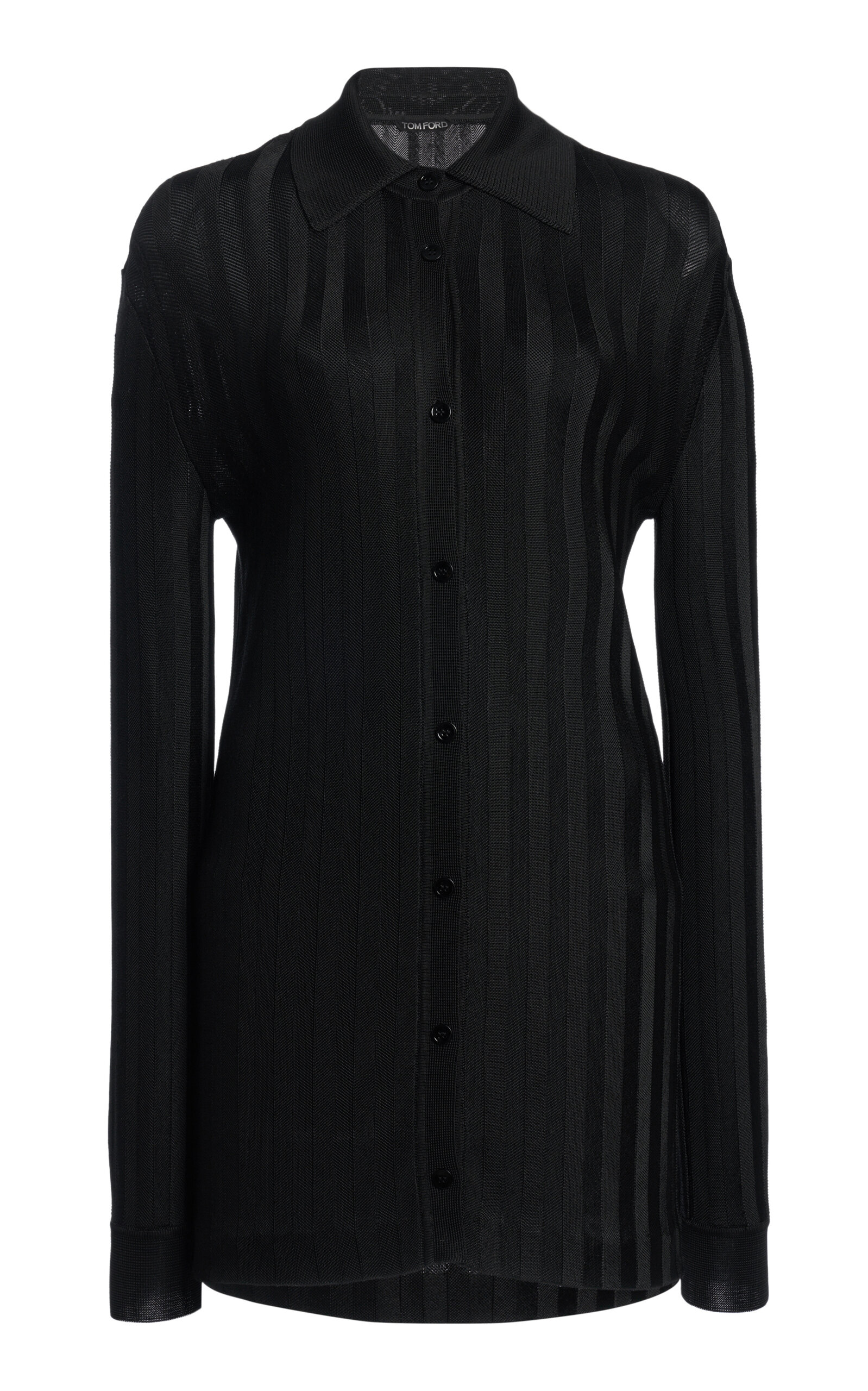 Tom Ford Herringbone Striped Button-down Shirt In Black