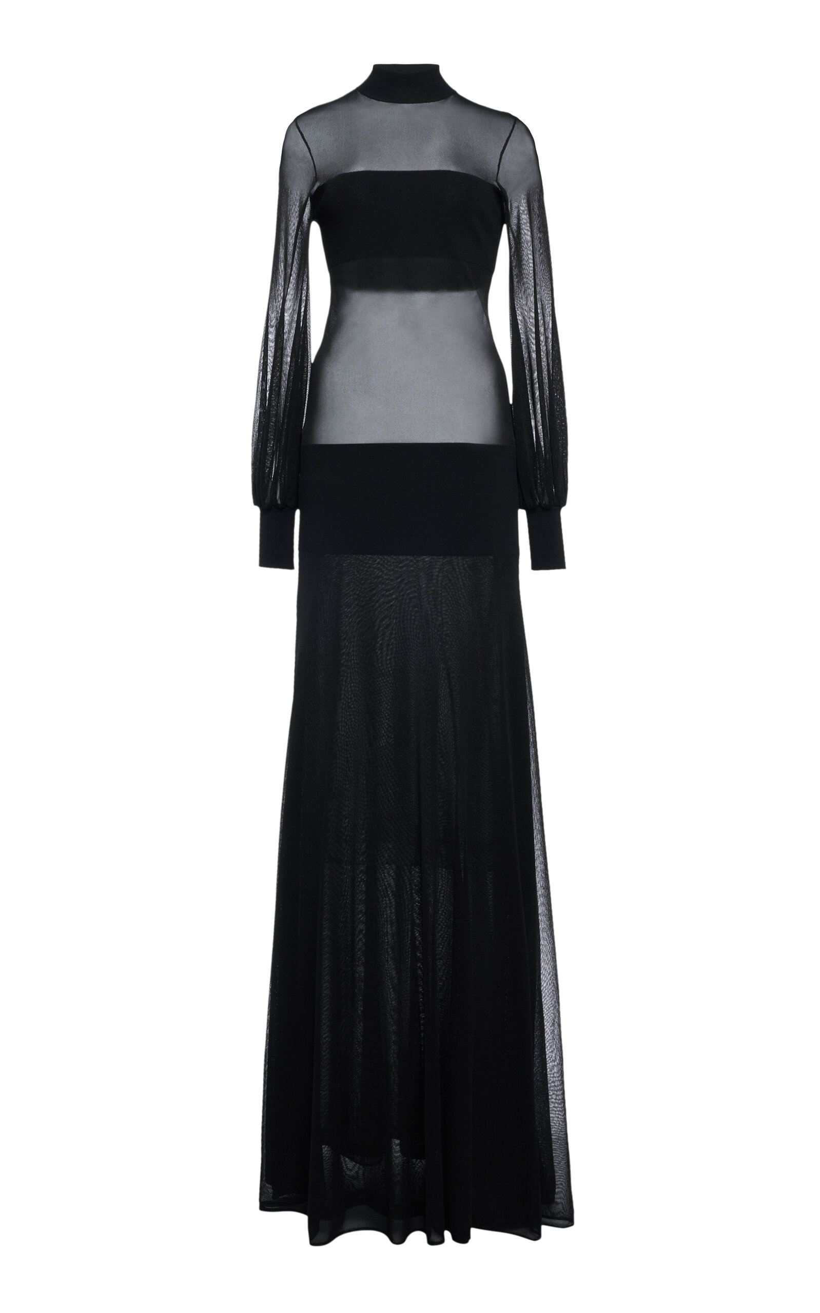 Tom Ford Sheer Turtleneck Gown In Black