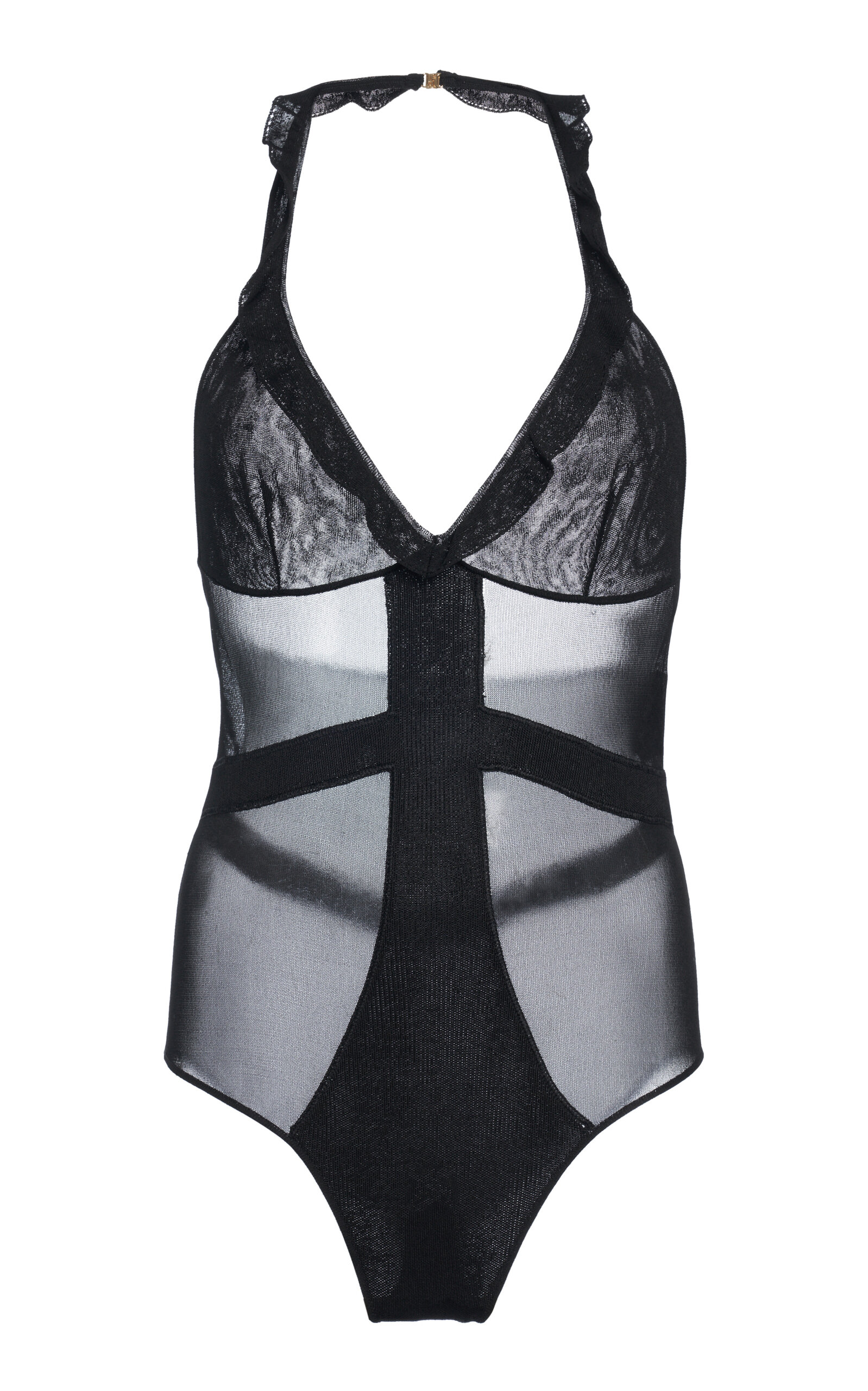 Tom Ford Ruffled Halter Intarsia Bodysuit In Black