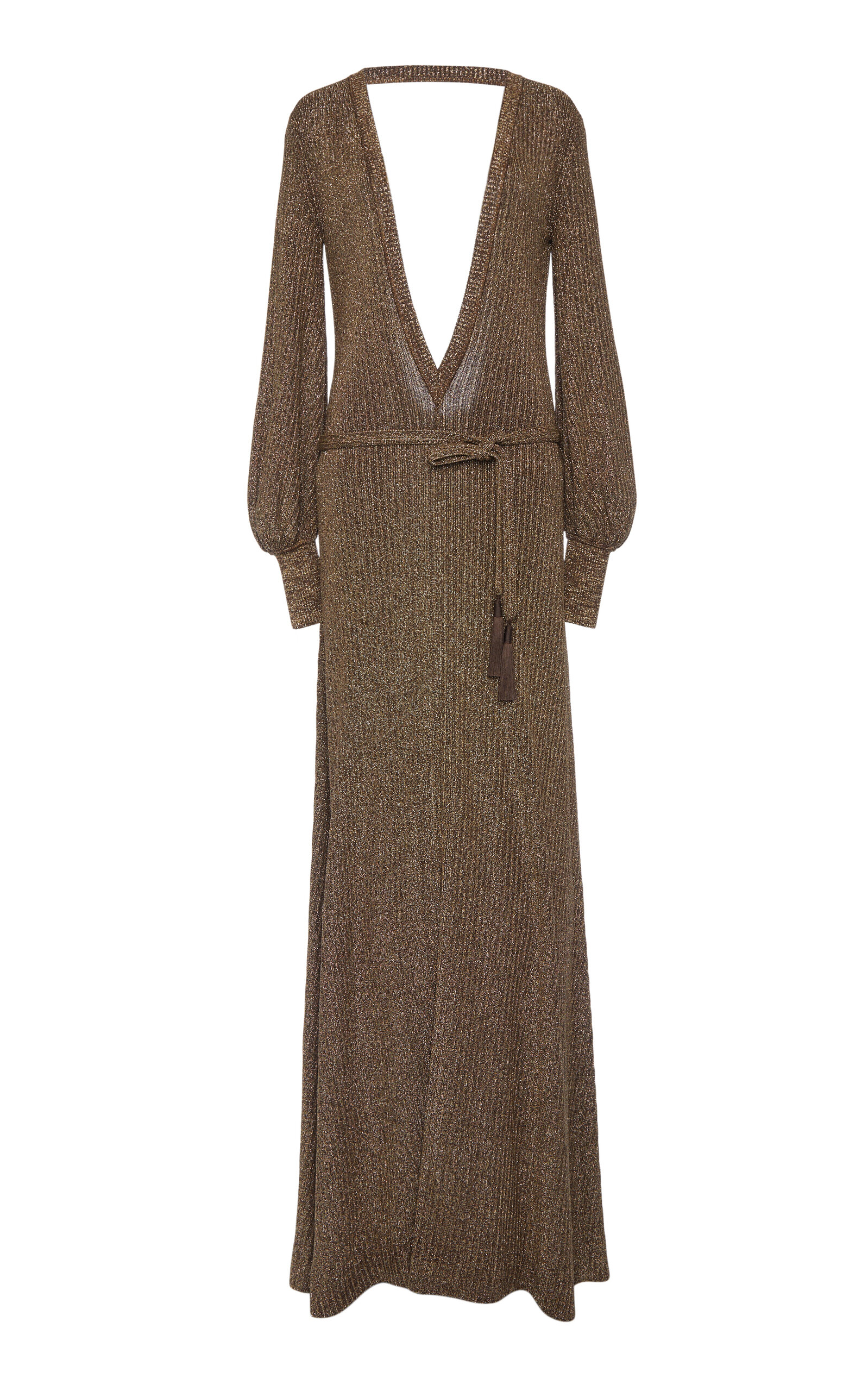 Tom Ford Open-back Ribbed Lurex Gown In Brown