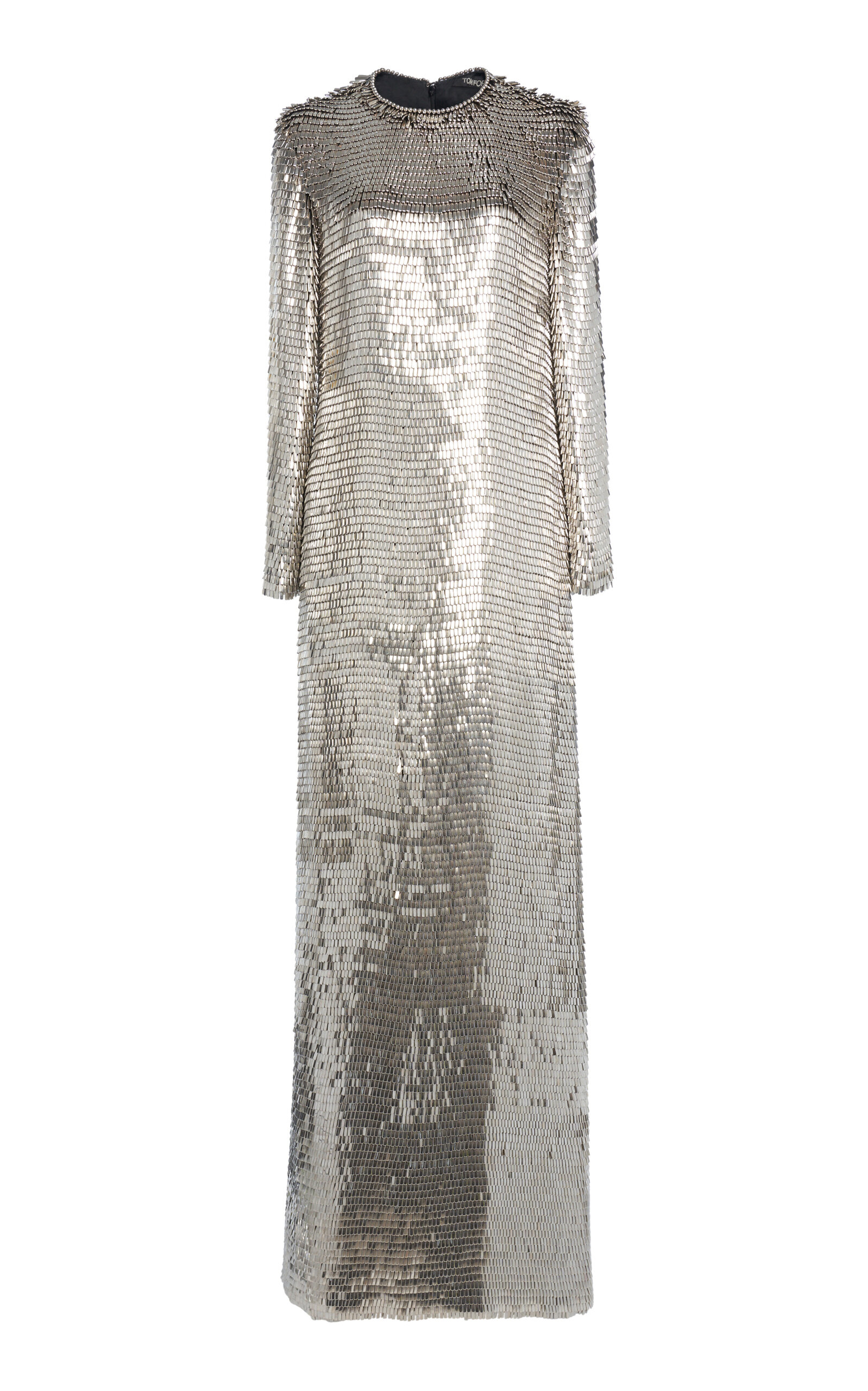 Tom Ford Metallic Fringed Gown In Silver