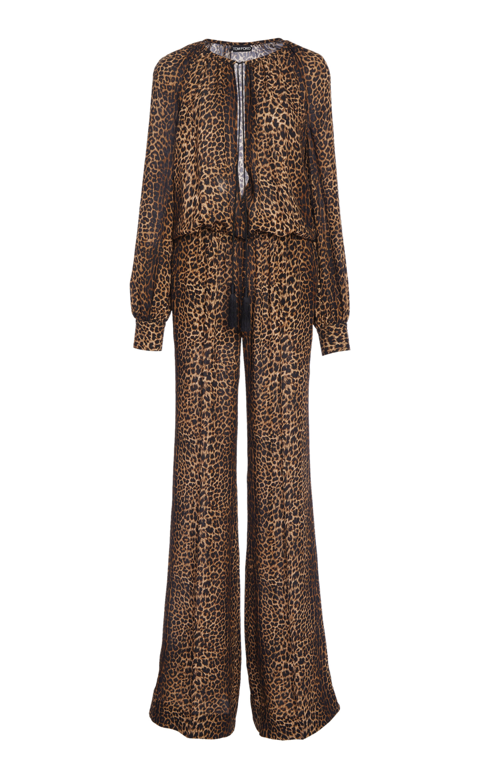 Tom Ford Printed Leopard Crepe De Chine Jumpsuit In Animal