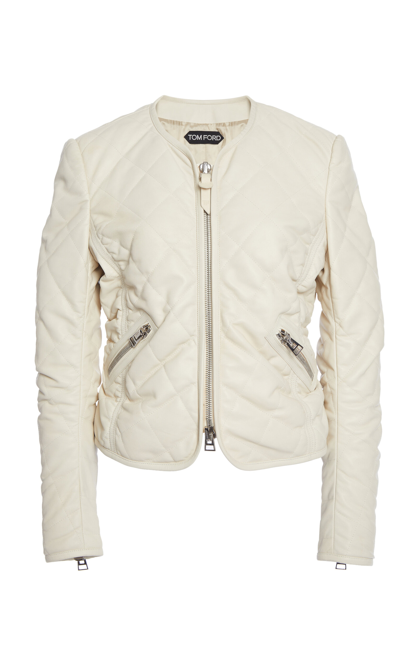 Tom Ford Quilted Collarless Leather Jacket In Neutral