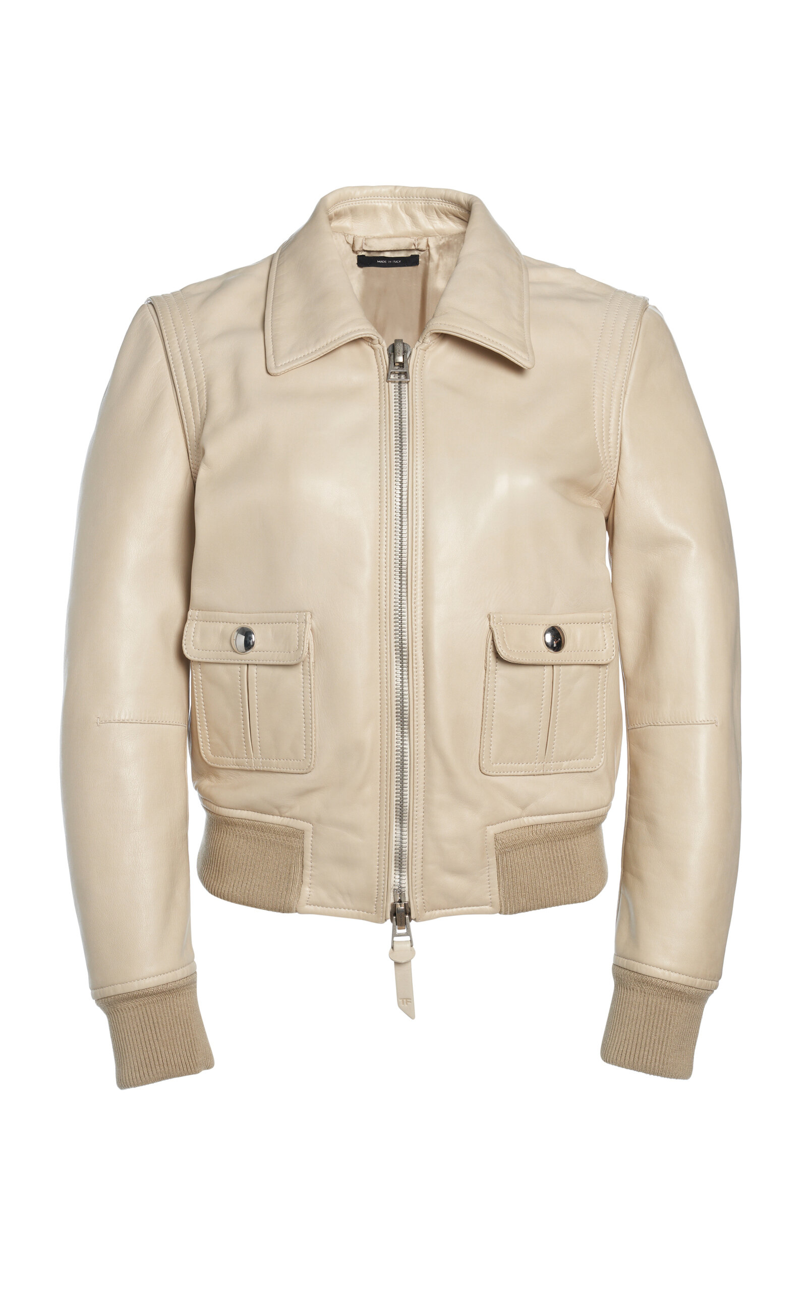 Tom Ford Pocket Leather Jacket In Off-white