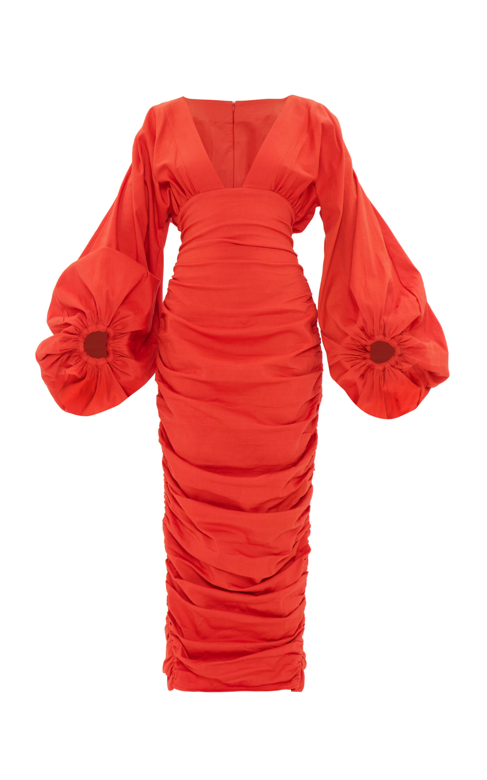 Andrea Iyamah Gathered Puff Sleeve Midi Dress In Red