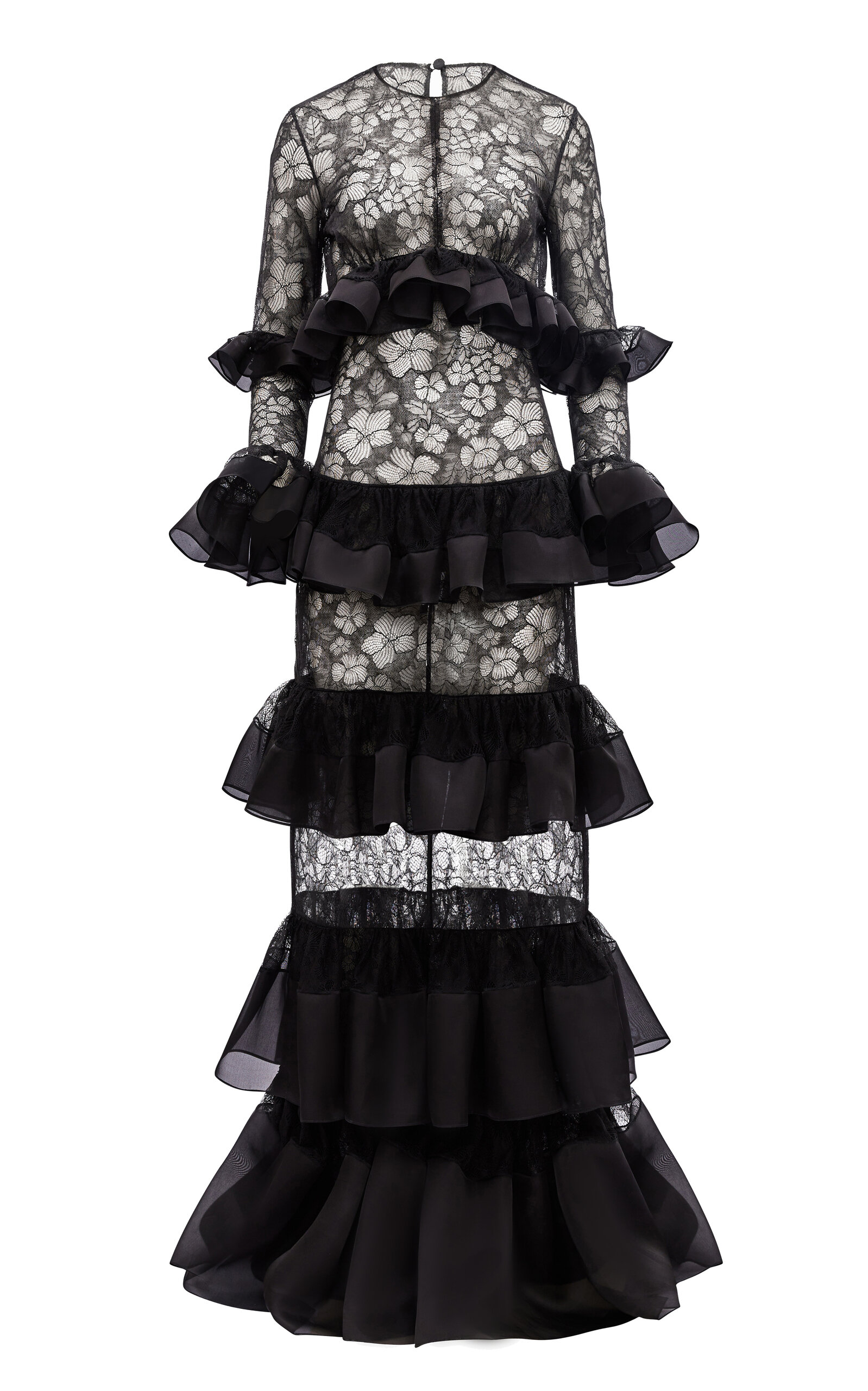 Shop Harithand The Swan Ruffled Lace Organza Dress In Black