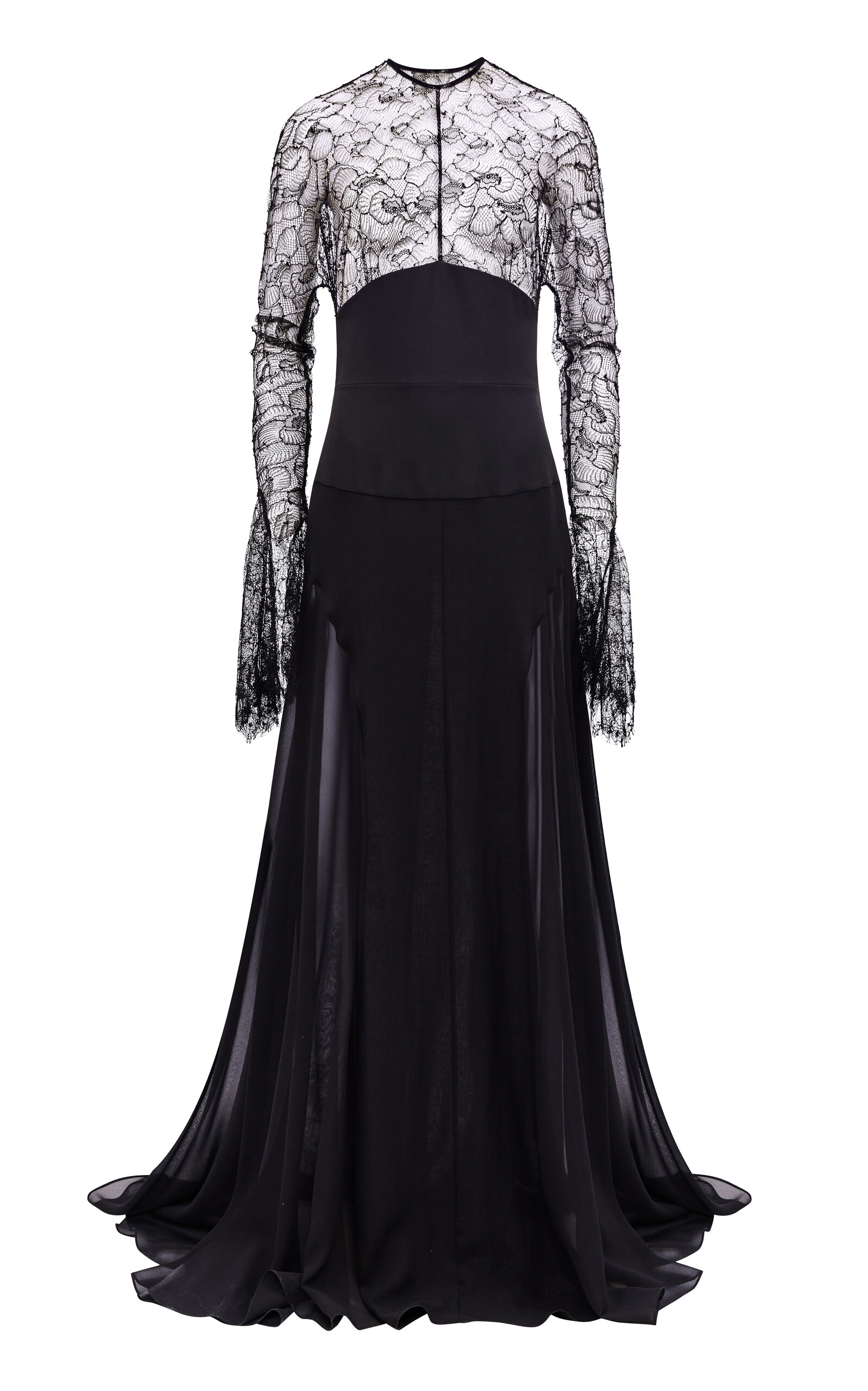 Shop Harithand L'amour Crepe Silk Flared Sleeve Gown In Black