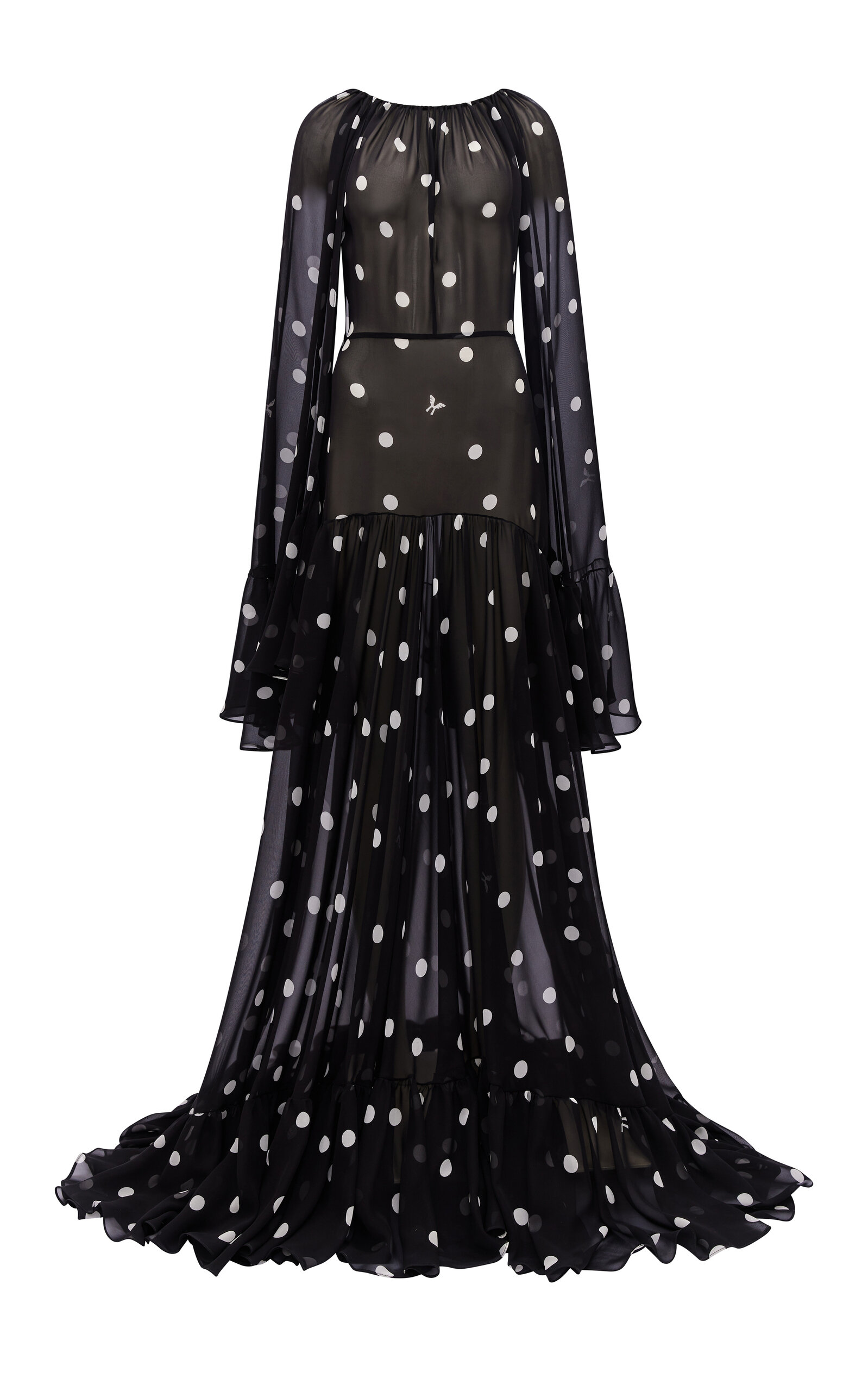 Steorra Cape-Sleeve Polka-Dot Silk-Georgette Gown