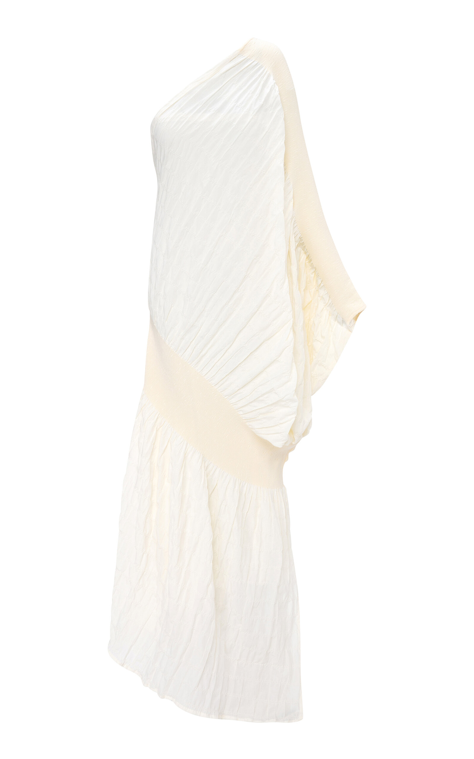 Shop Dima Ayad Single-shoulder Lace Georgette Dress In Ivory