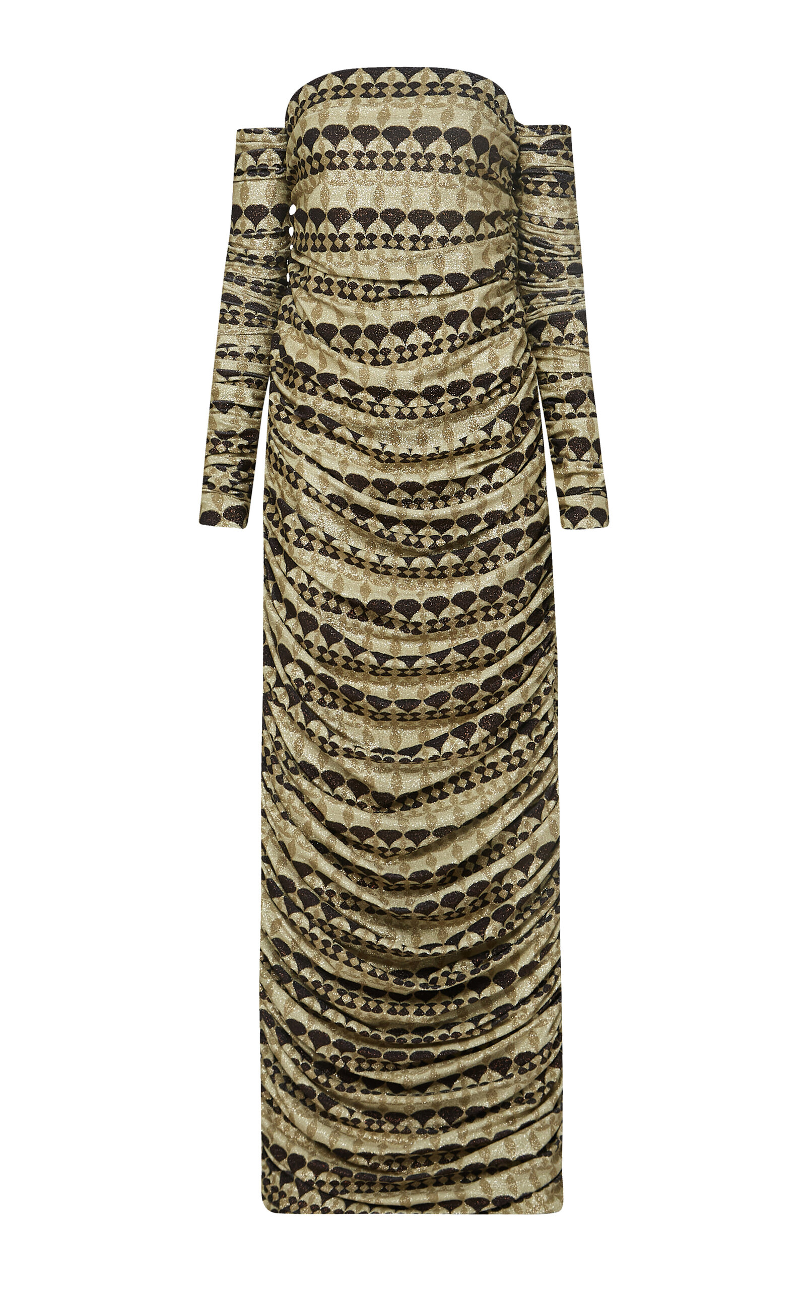 Shop Dima Ayad Metallic Jacquard-knit Gathered Strapless Dress In Multi