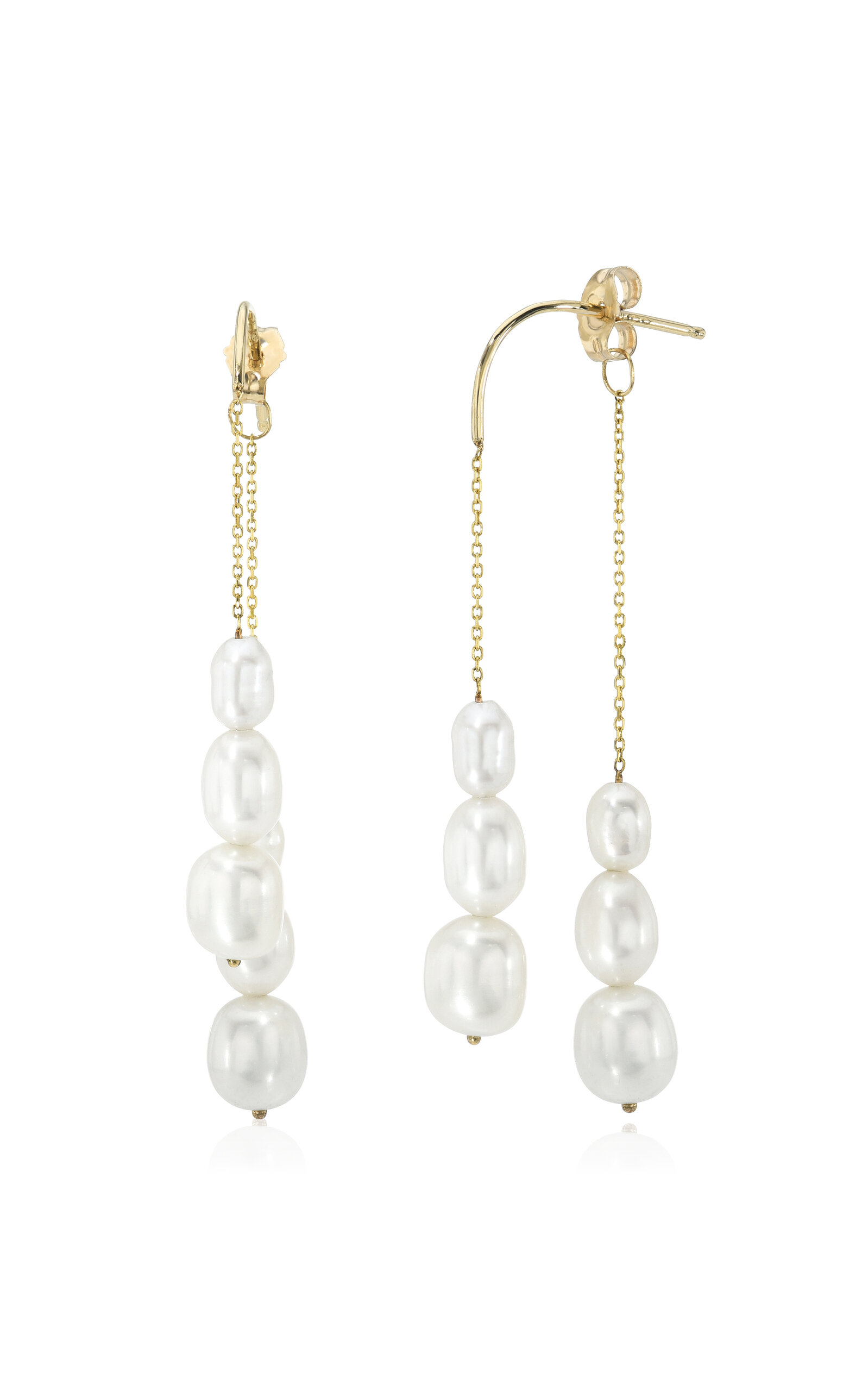 White DeMira 14K Yellow Gold Pearl Earrings