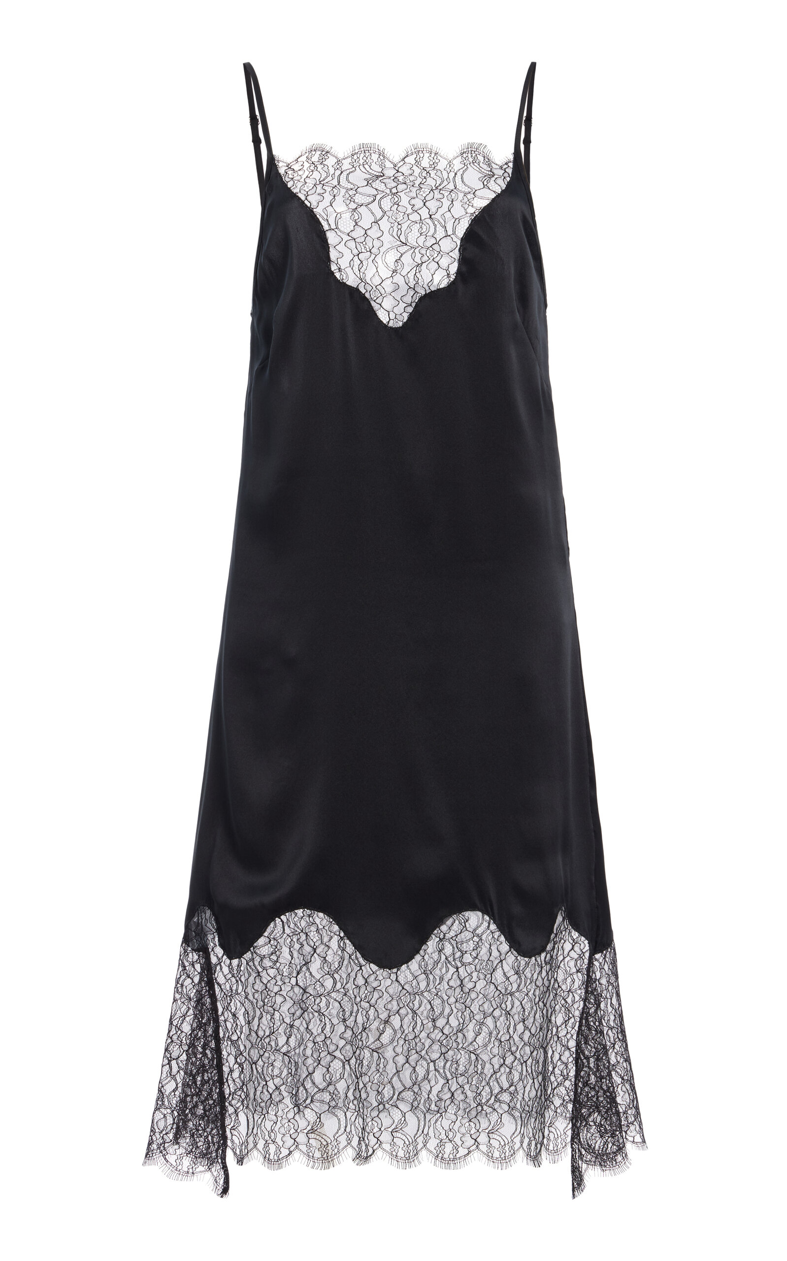 Francoise Exclusive Stevie Lace-trimmed Silk Crepe Midi Slip Dress In Black