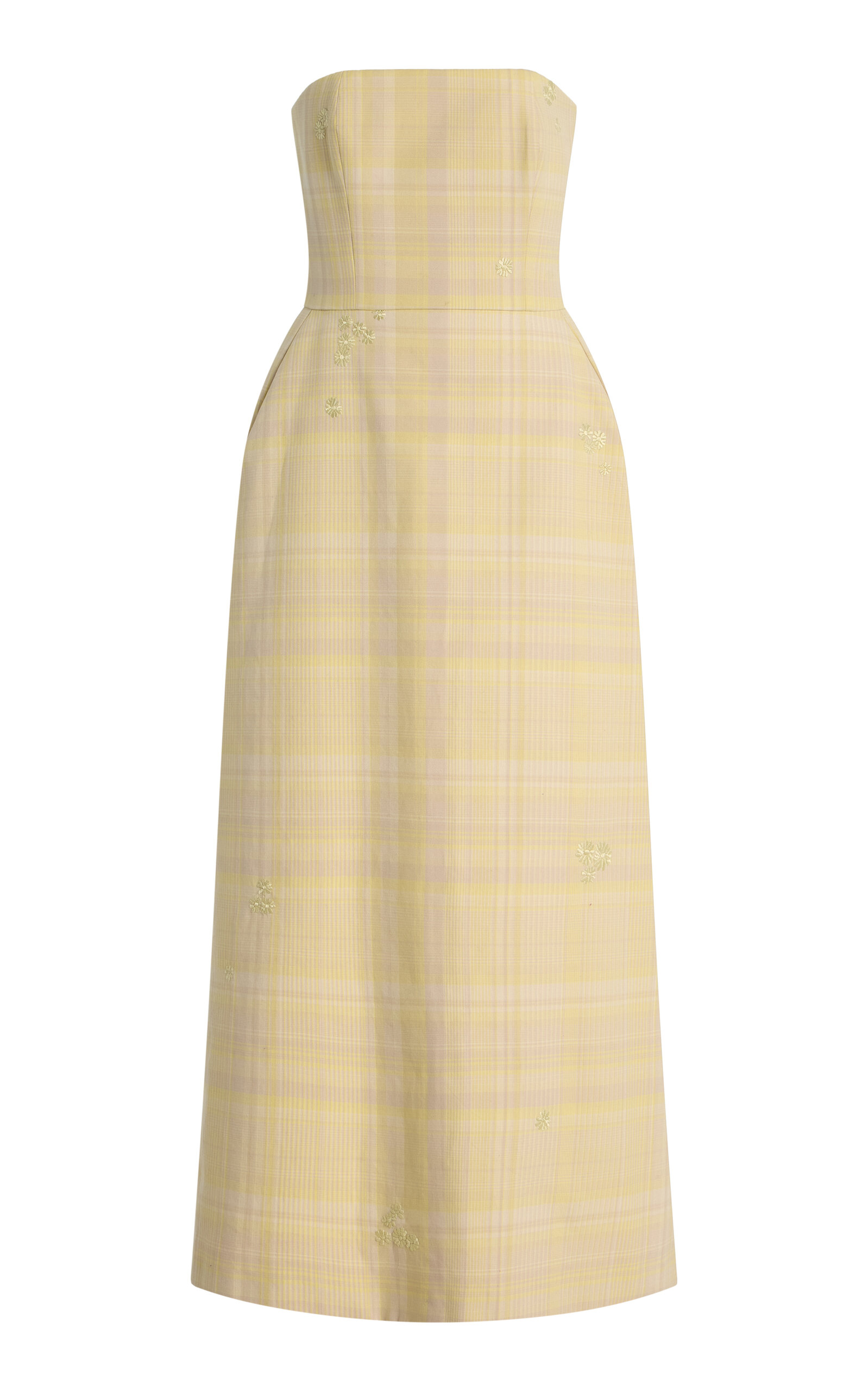 Exclusive Architectural Floral-Embroidered Tartan-Checked Cotton Midi Dress