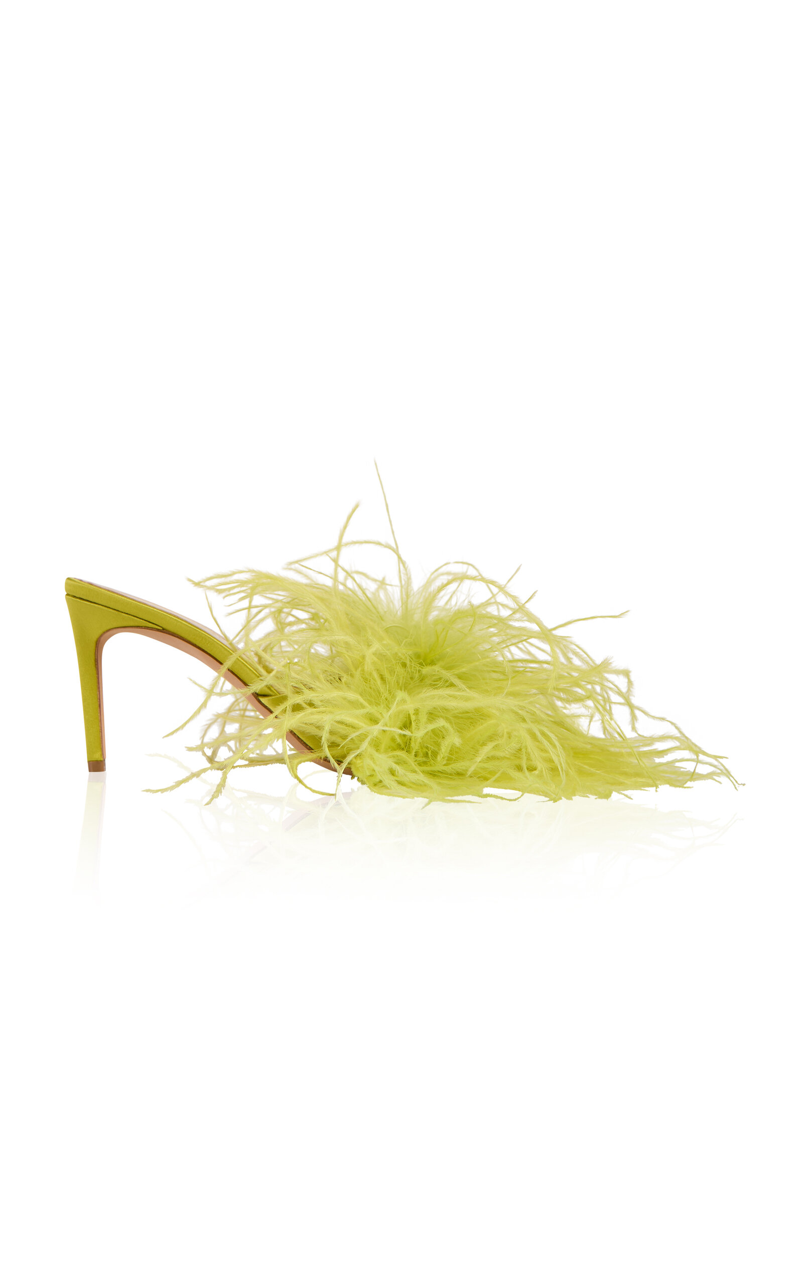 Shop The New Arrivals Ilkyaz Ozel Medusa Feather Satin Silk Mules In Yellow