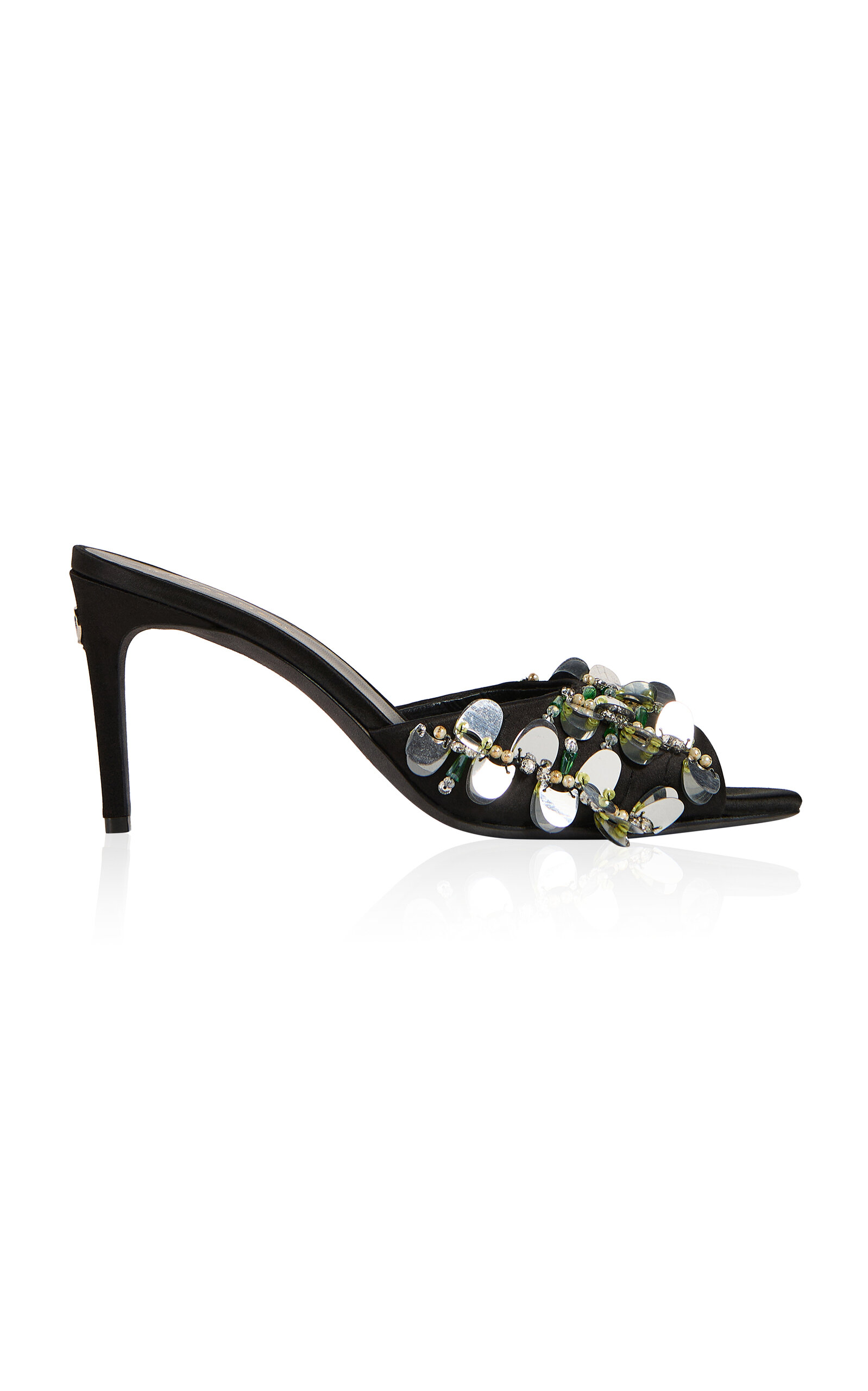 Shop The New Arrivals Ilkyaz Ozel Medusa Paillette-embellished Satin Sandals In Black