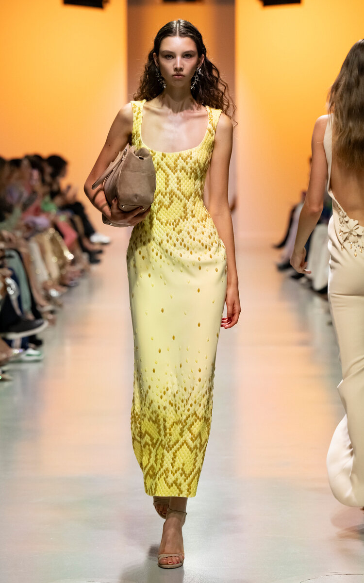 Shop Georges Hobeika Embellished Crepe Maxi Dress In Yellow