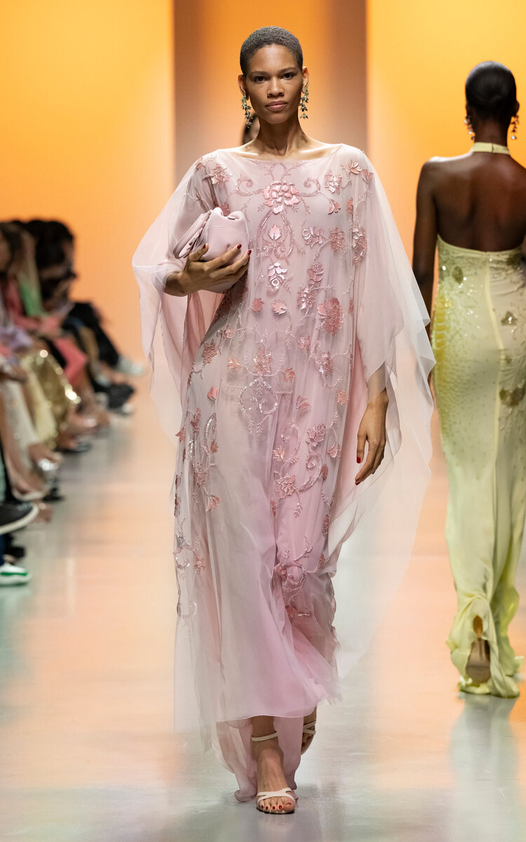 Shop Georges Hobeika Embellished Tulle Caftan In Pink