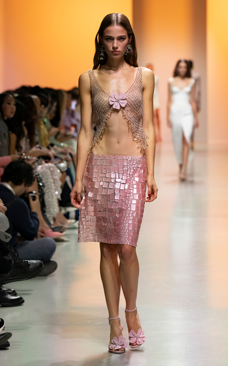 GEORGES HOBEIKA EMBELLISHED CHAINMAIL TANK TOP 