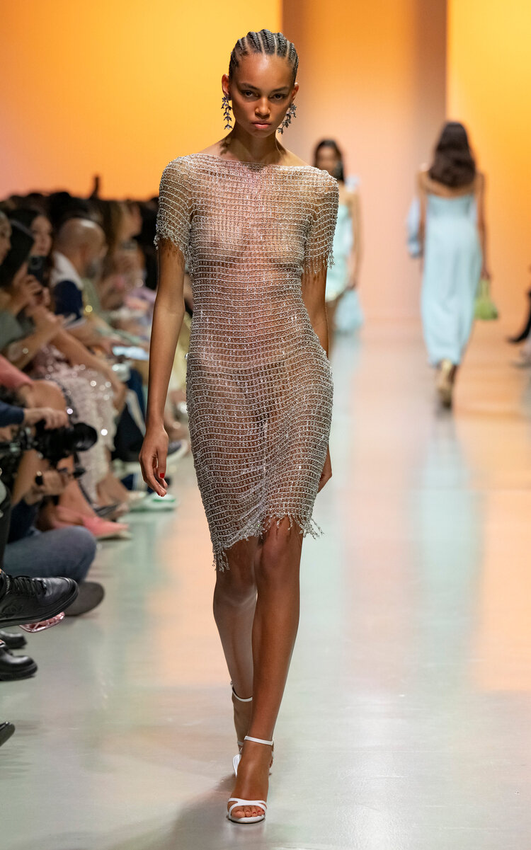 GEORGES HOBEIKA EMBELLISHED CHAINMAIL MIDI DRESS 