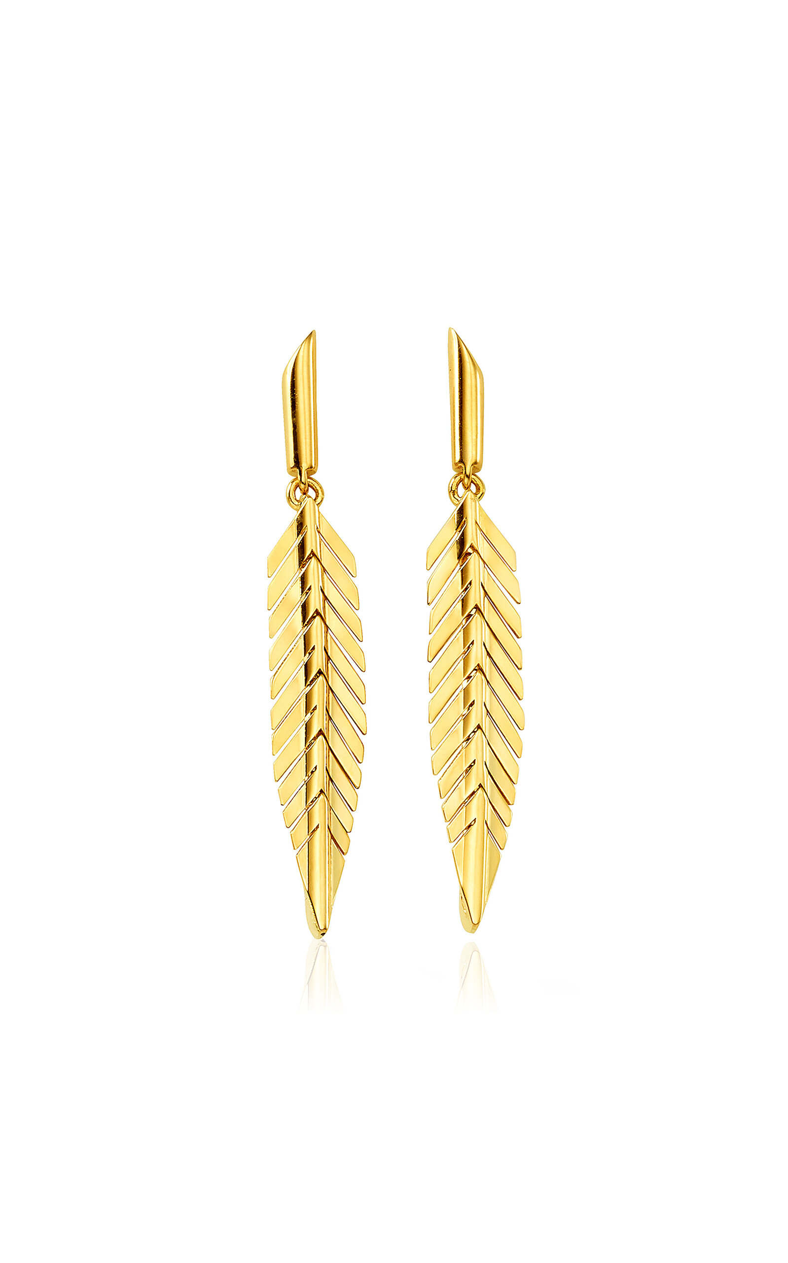 18K Yellow Gold Feather Drop Earrings Small