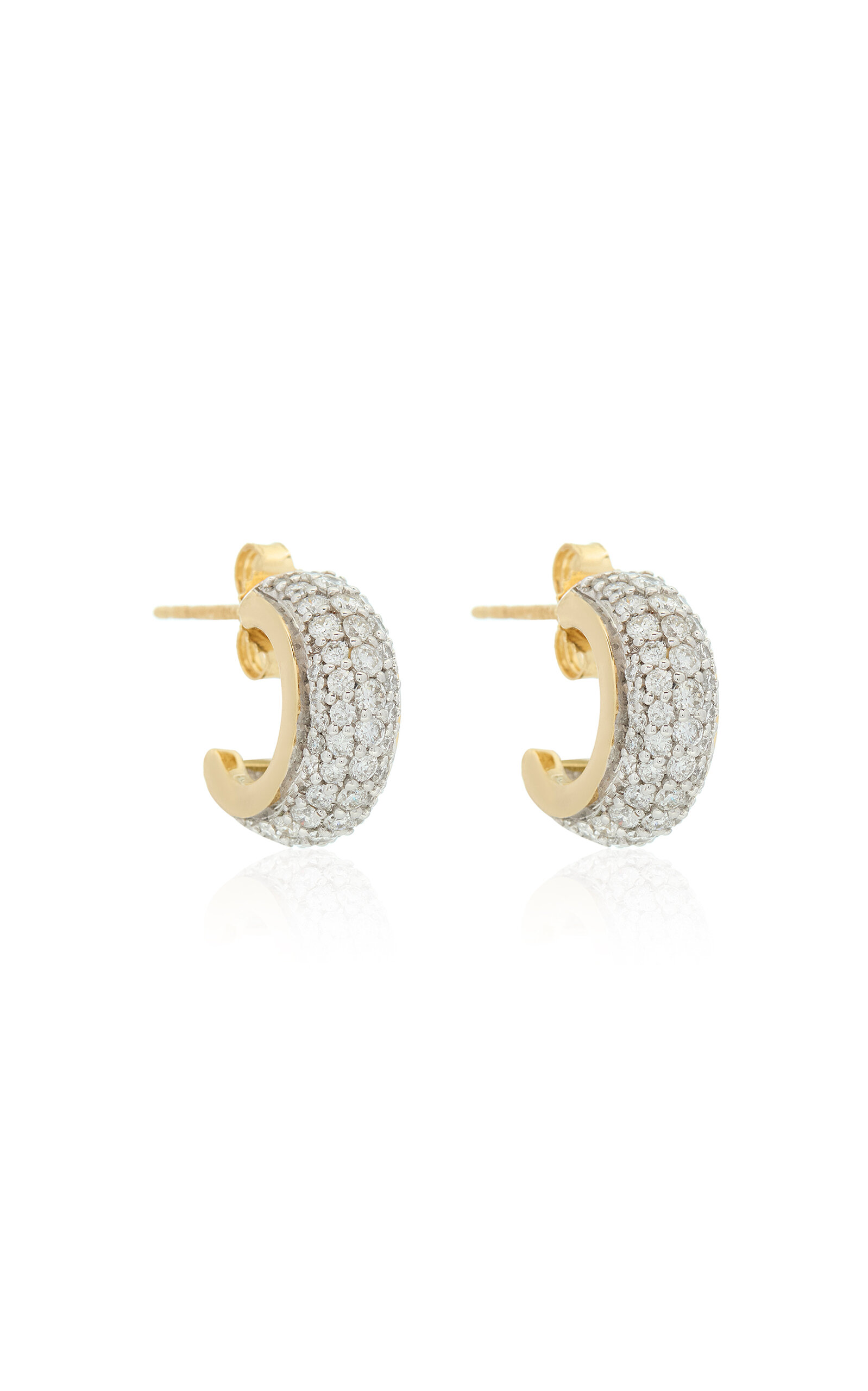 18k Yellow Gold and Pave Luna Huggies