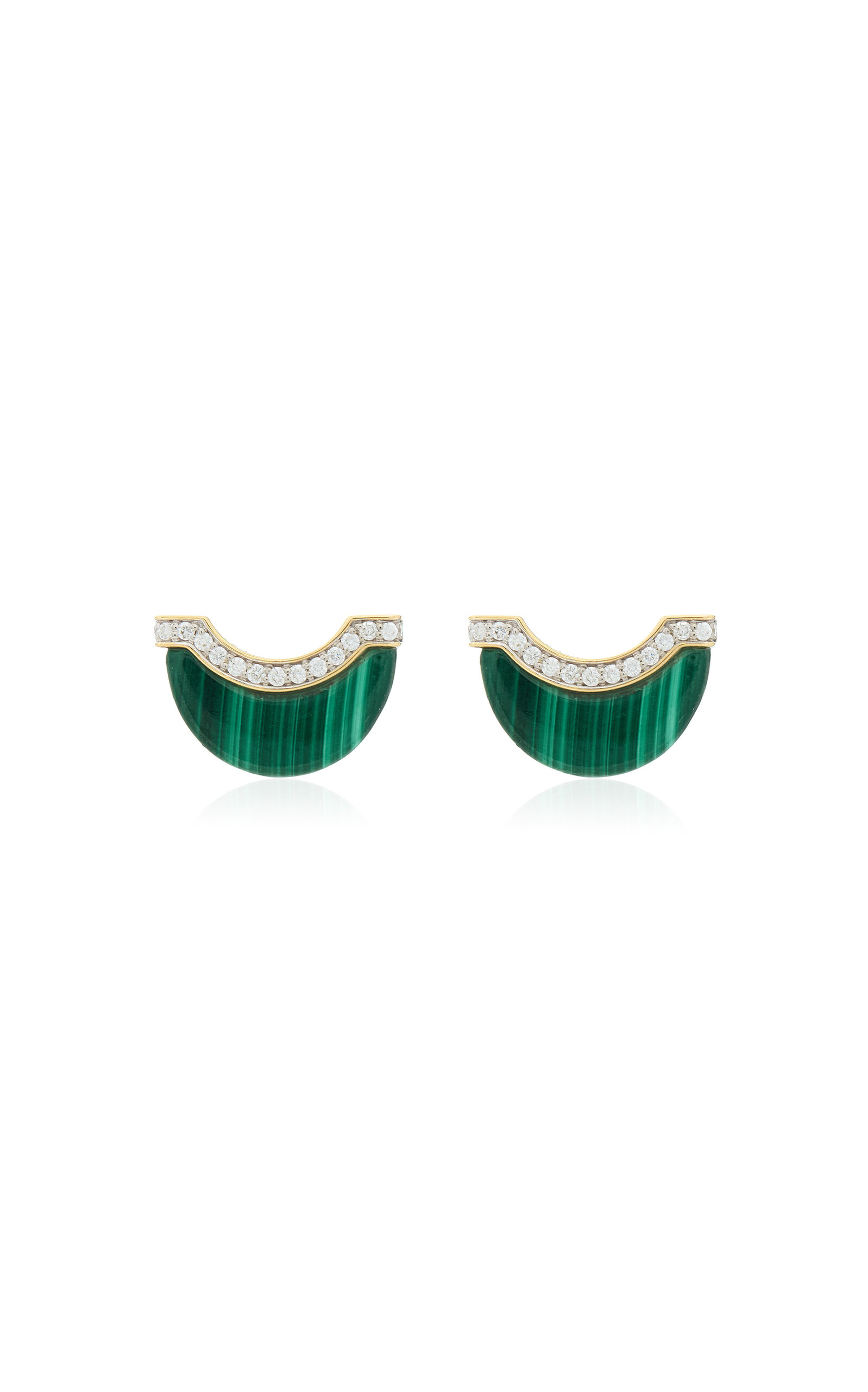 Wyld Box Jewelry 18k Yellow Gold And Diamond Detail Malachite Luna Studs In Green