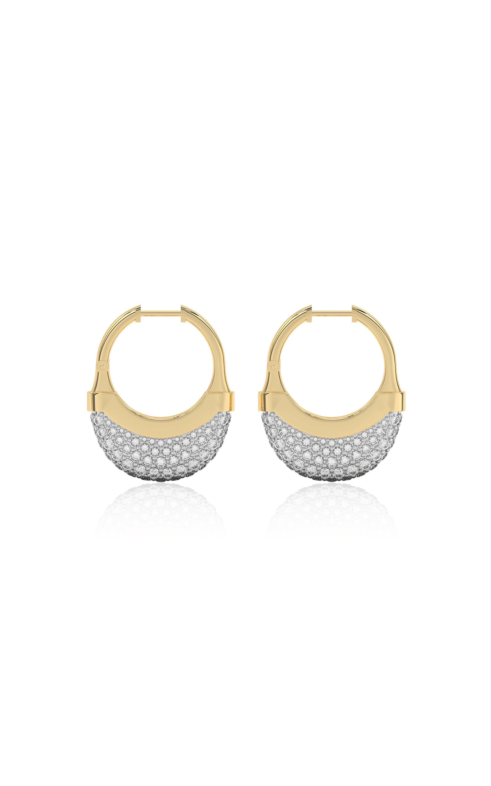 18k Yellow Gold and Diamond Pave Luna Small Hoops