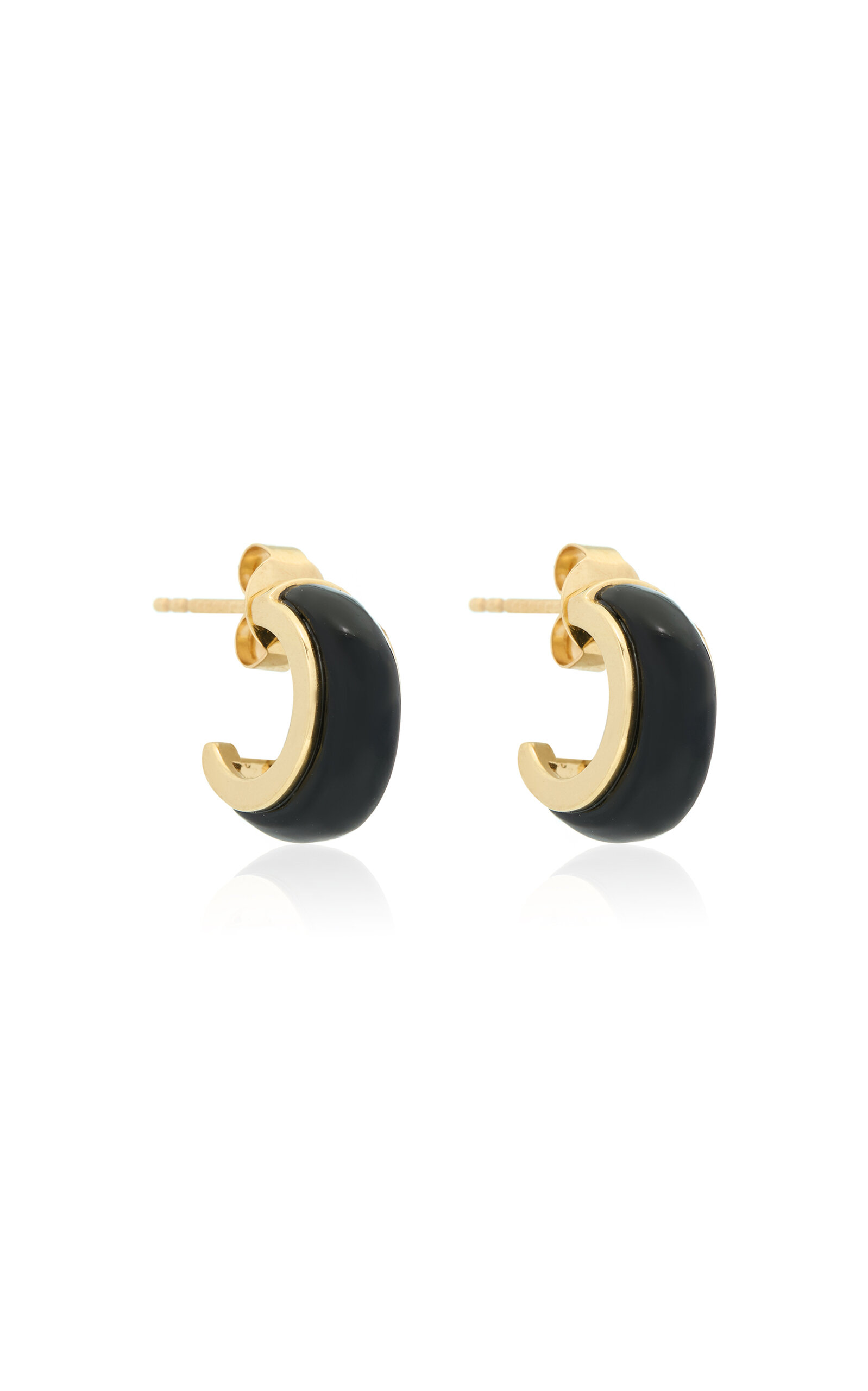 18k Yellow Gold and Onyx  Luna Huggies