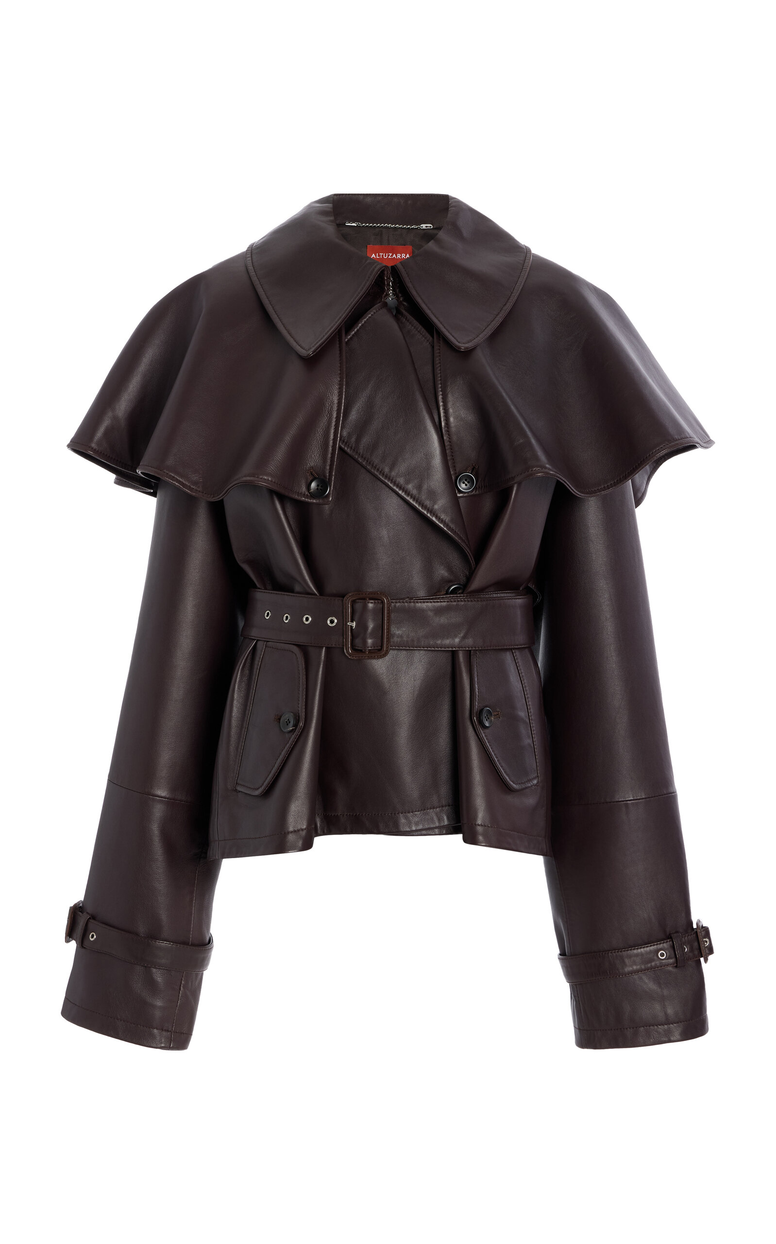 Tim Cropped Leather Trench Coat