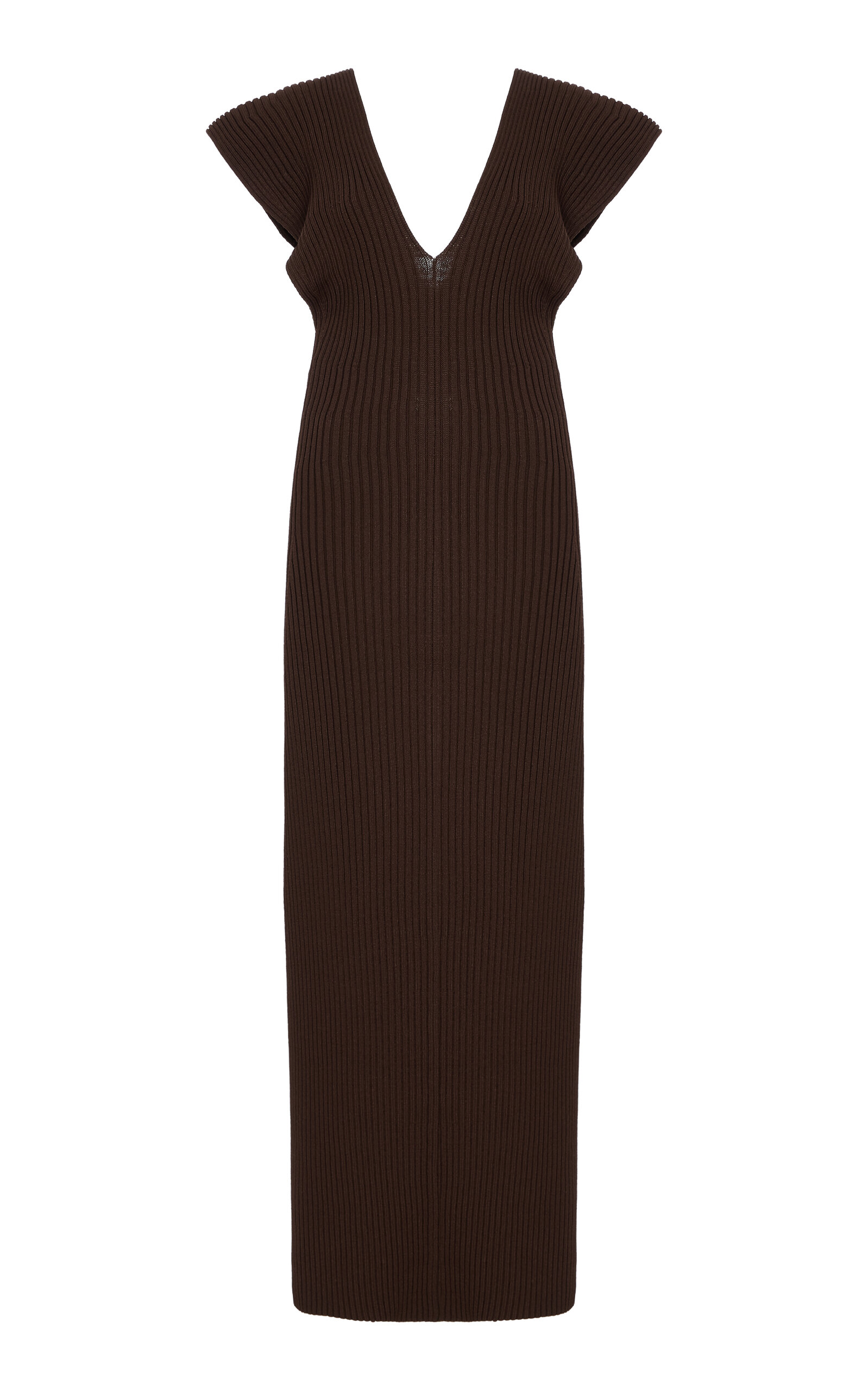 Shop Altuzarra Trey Plissé-knit Midi Dress In Brown