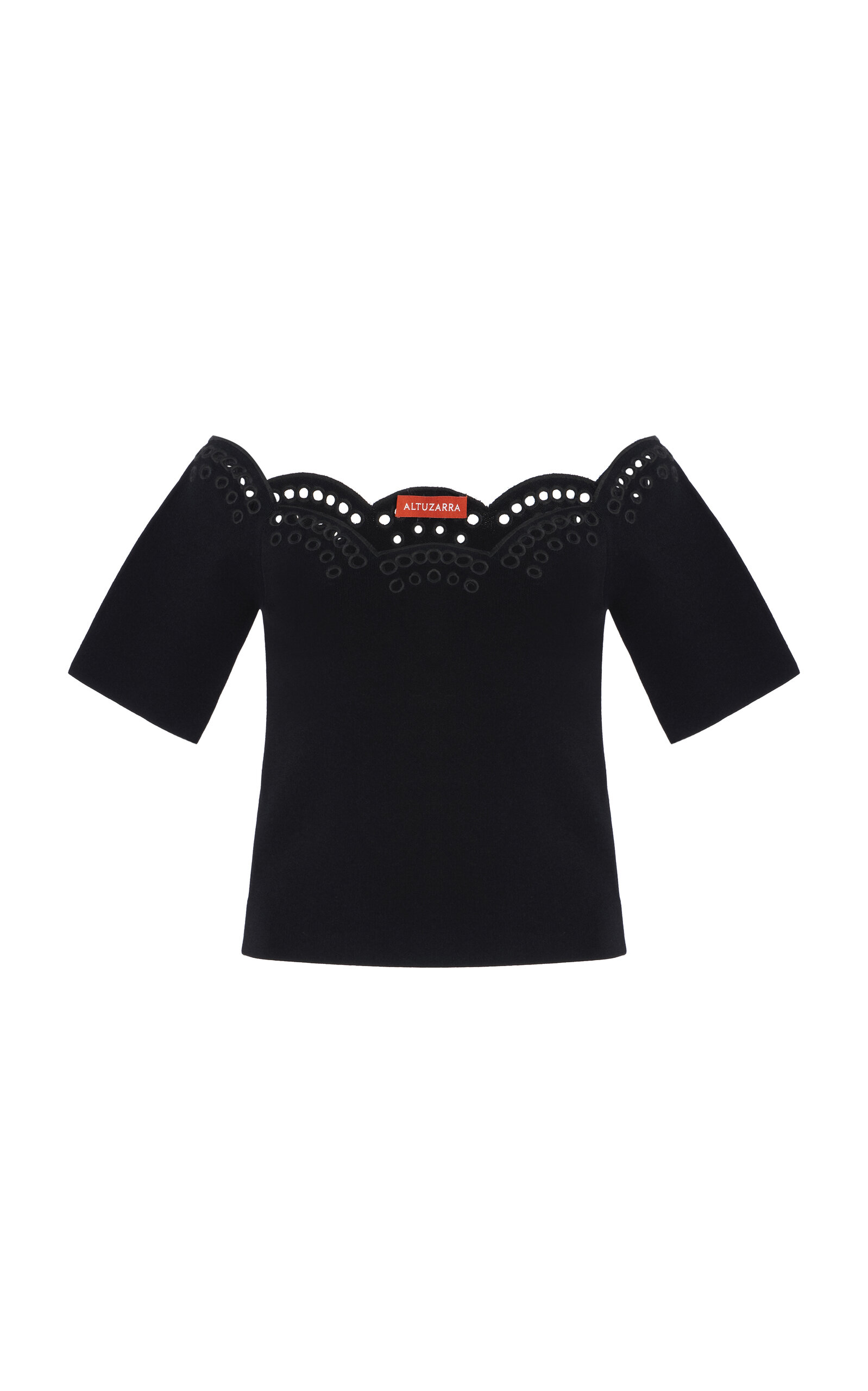 Shop Altuzarra Posy Embroidered Knit Off-the-shoulder Top In Black