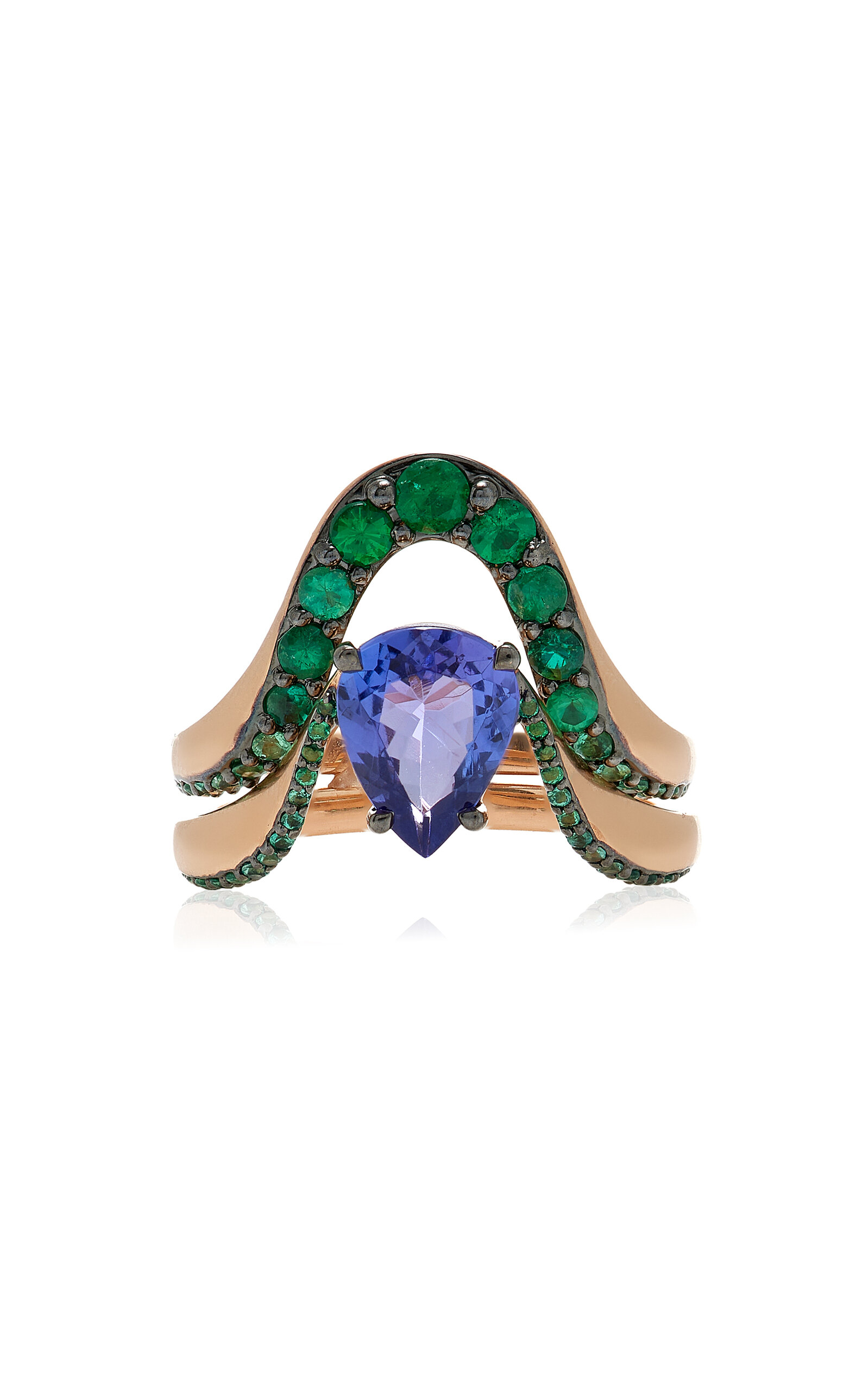 n°10 18K Rose Gold Emerald; Tanzanite Ring