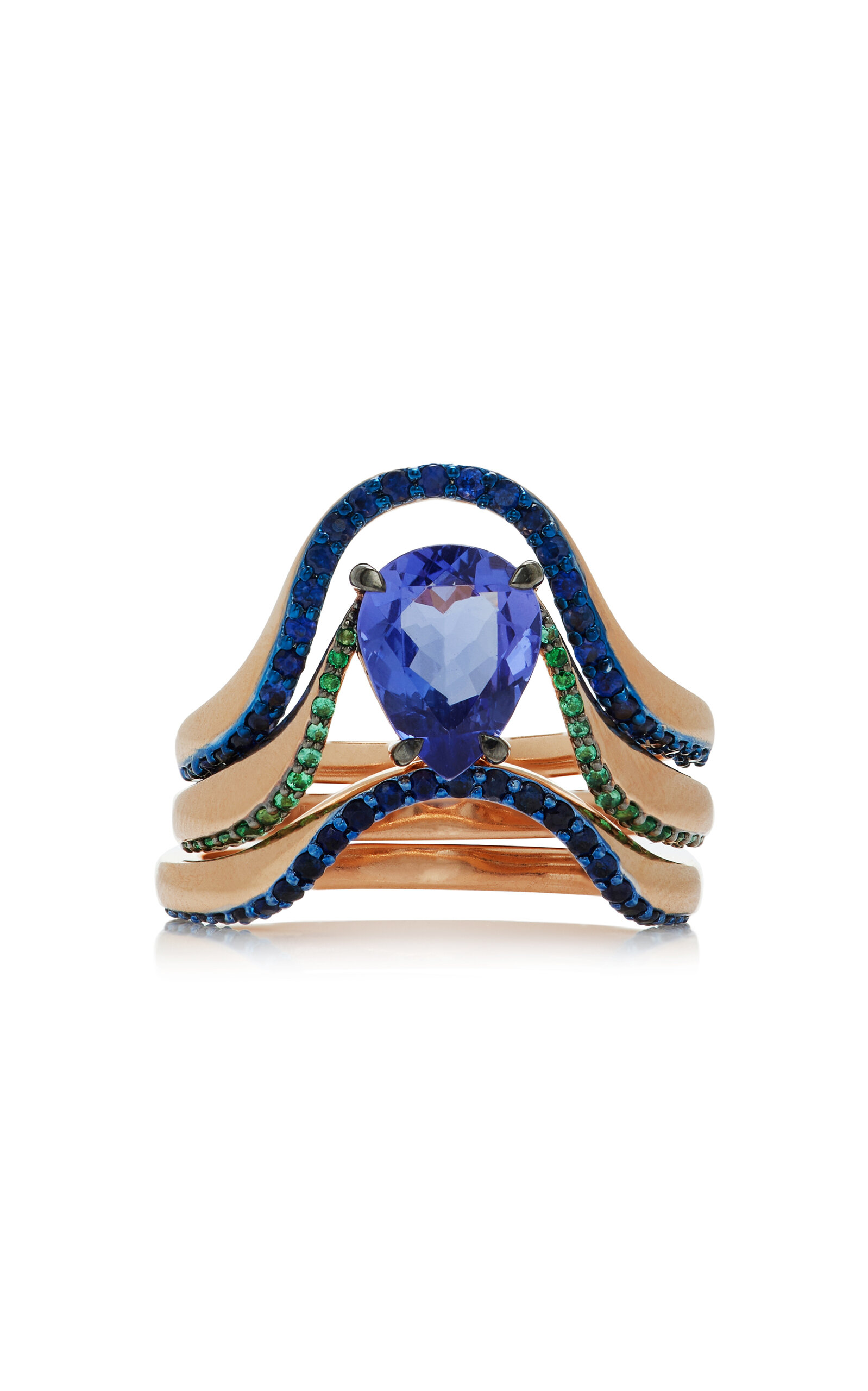 n°28 18K Rose Gold Tanzanite; Emerald and Sapphire Ring