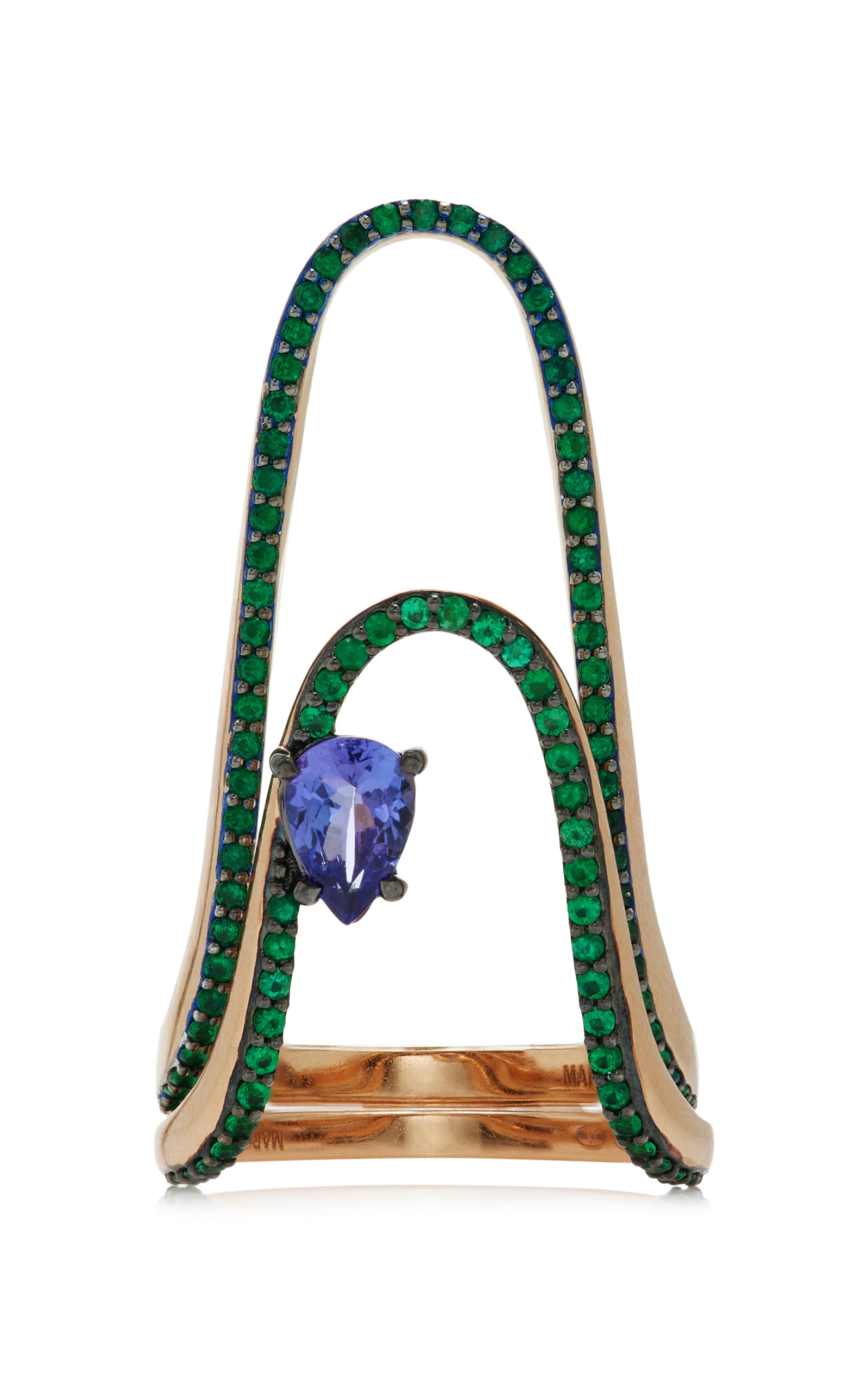 n°26 18K Rose Gold Tanzanite; Emerald Ring